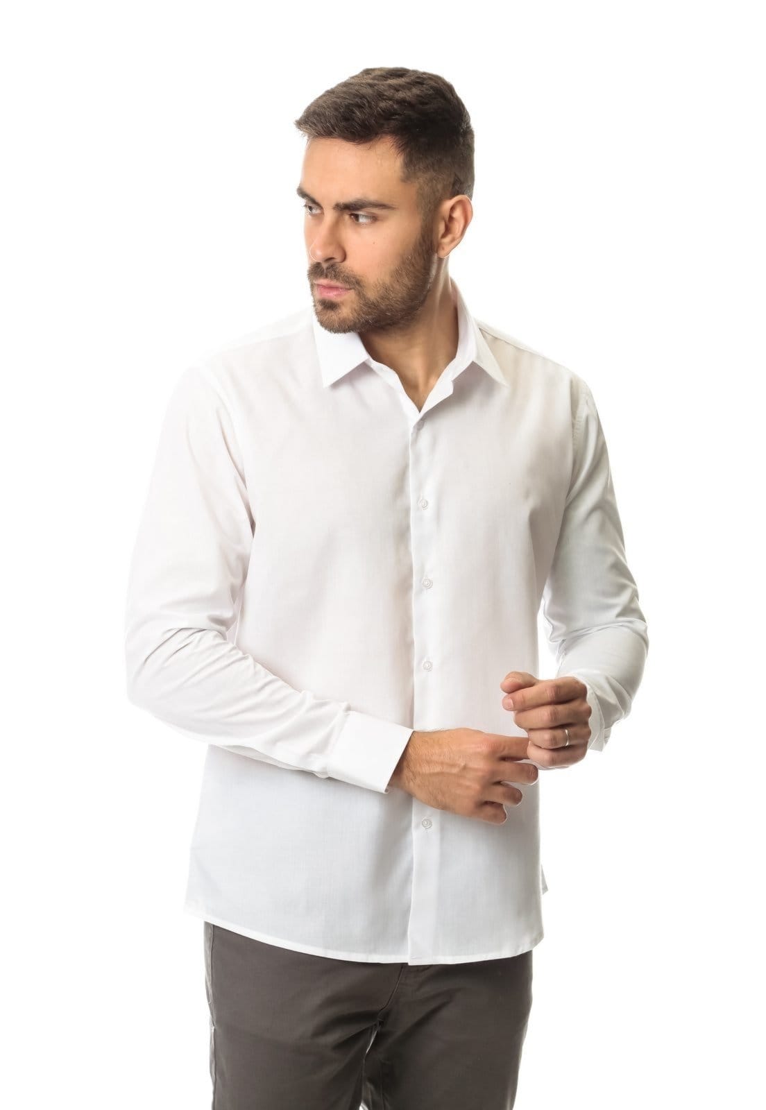 Vista 2 Kit 3 Camisas Social Masculina Manga Longa Crocker - 50077 Crocker branco