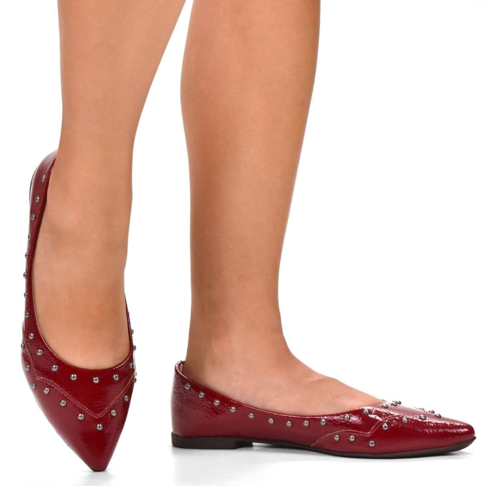 Vista 2 Sapatilha feminina confortável casual moderna spikes VZ Molhado Malbec ZATURE STORES vermelho