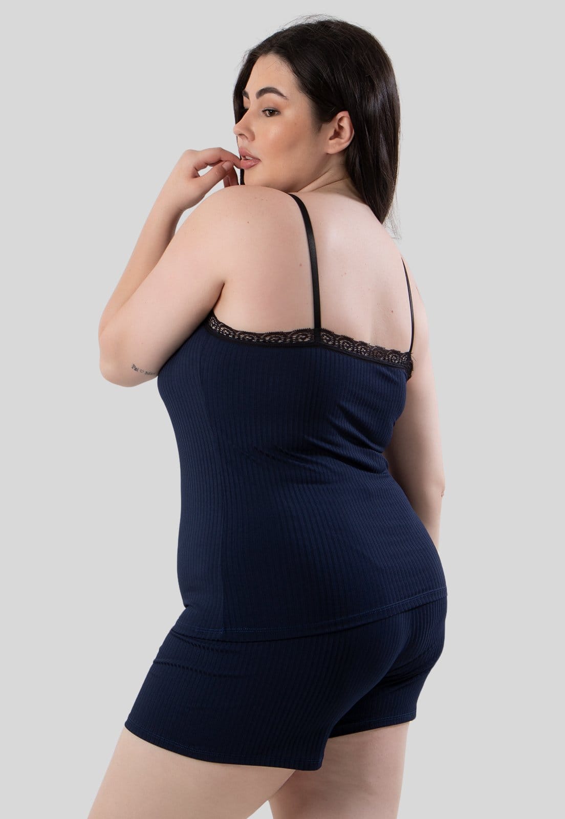 Baby Doll Plus Size Diluxo Canelado Ribana Detalhe em Renda - 2