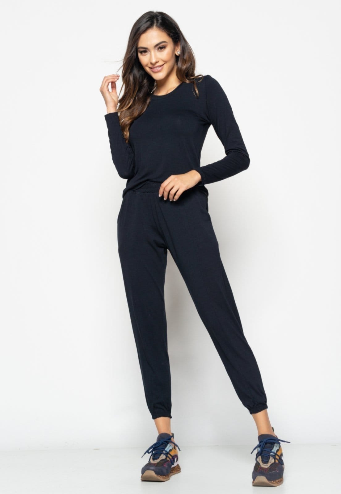 Vista 2 Blusa Salvatore Básica Manga Longa e Gola Redonda Malha Salvatore Fashion preto