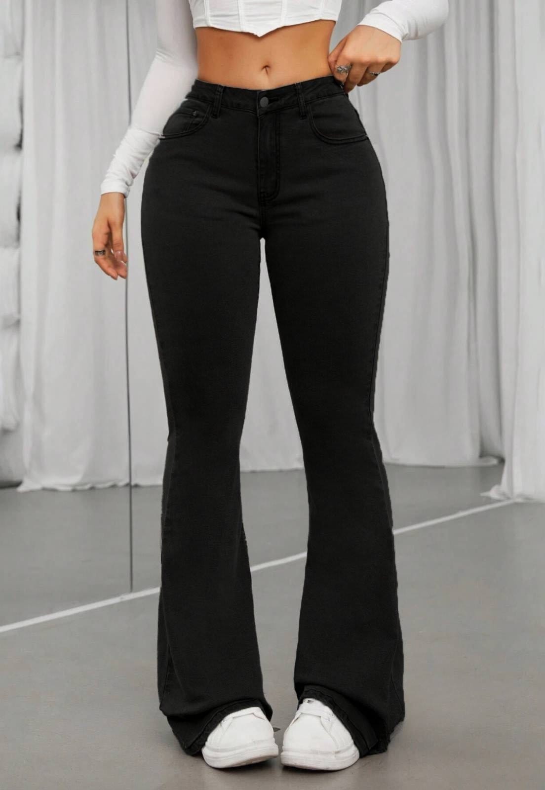 Vista 2 Calça Jeans Flare Feminina Preta Cintura Alta e Modelagem Perfeita TEX JEANS preto