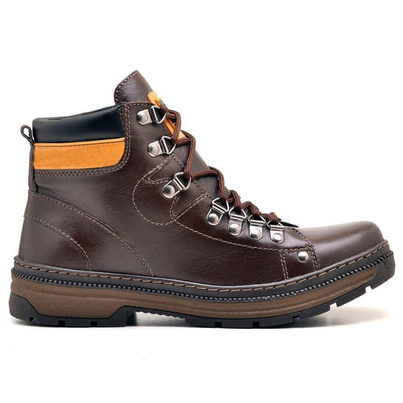 Coturno Casual Bota Adventure Couro Masculina Cano Médio Atacador Solado Borracha Antiderrapante Resistente Confortável