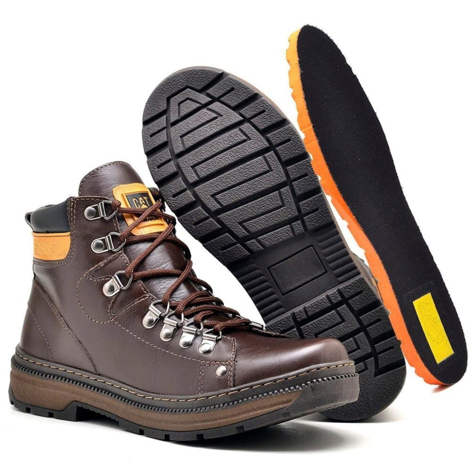 Vista 2 Coturno Casual Bota Adventure Couro Masculina Cano Médio Atacador Solado Borracha Antiderrapante Resistente Confortável FRANCA GRIFFE café