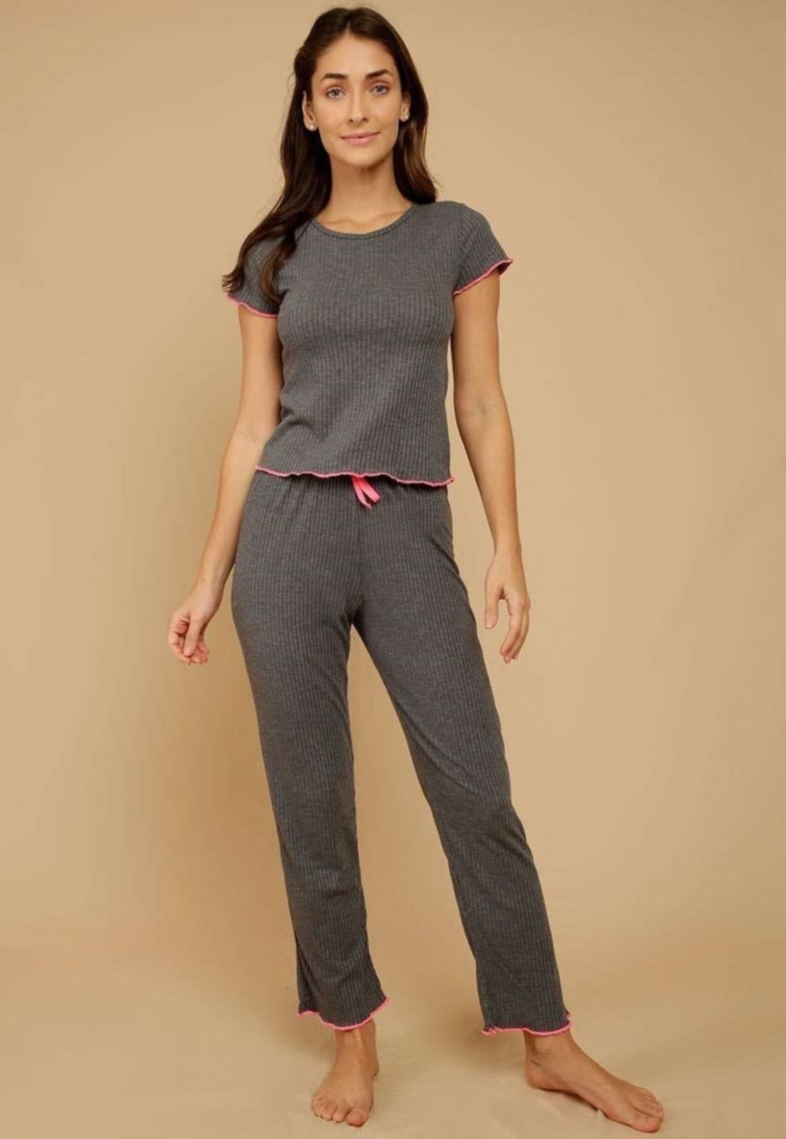 Pijama Feminino Canelado Diluxo Manga Curta