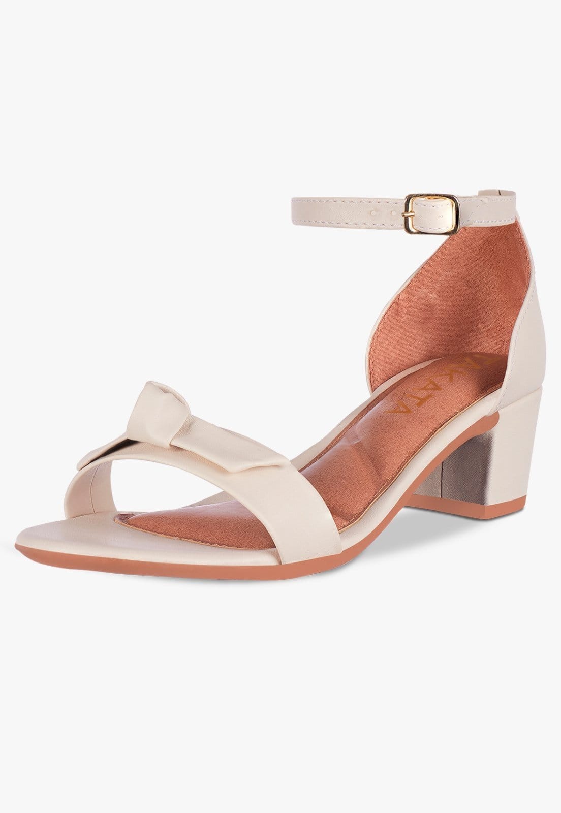 Sandalia Feminina Salto Quadrado Grosso Bloco Baixo Laço Nó Confortável Sapato Moderna Festa Sintético Off White