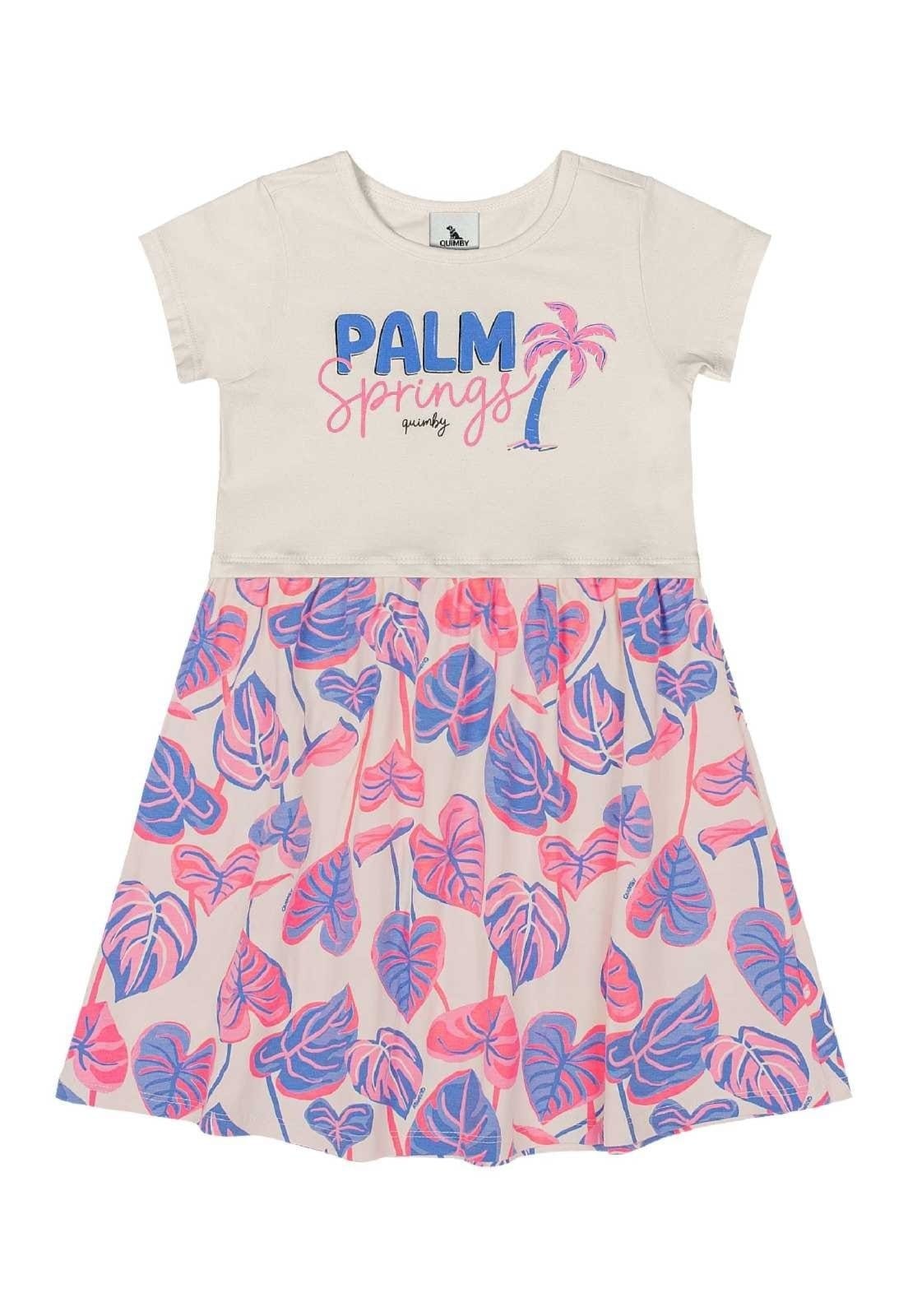 Vista 2 Infantil - Vestido Estampado em Cotton Quimby Quimby bege