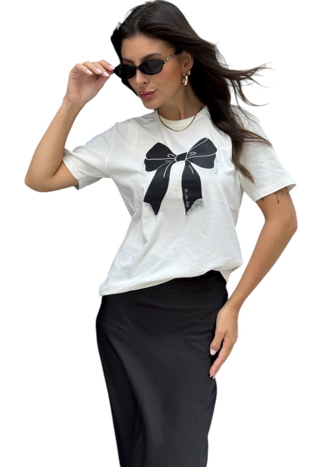 Camiseta Cianitas Off Estampa Laço Preto Pretty - 2