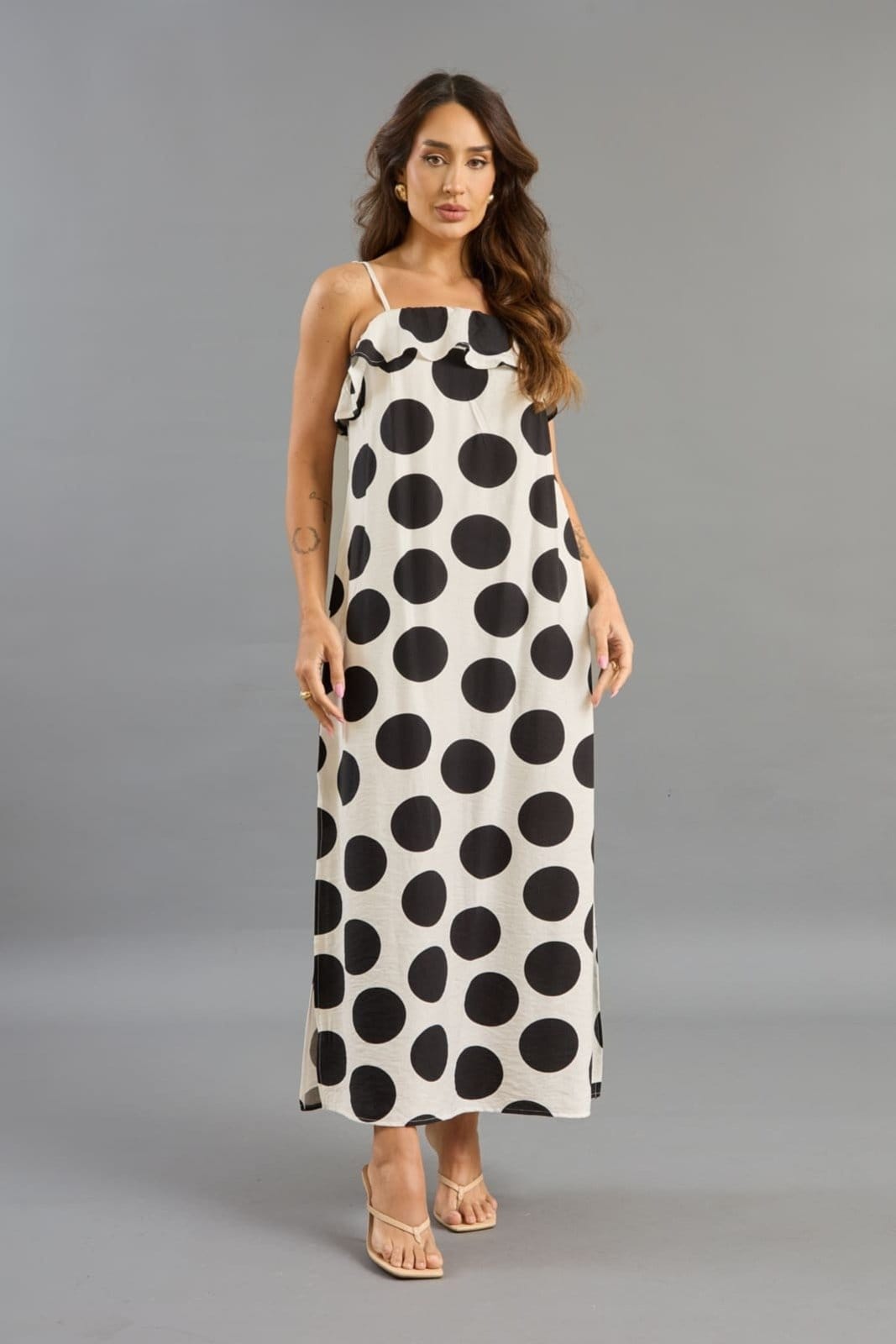 Vestido Poá Em Viscose Feminino Com Alça Lemier Collection Off White