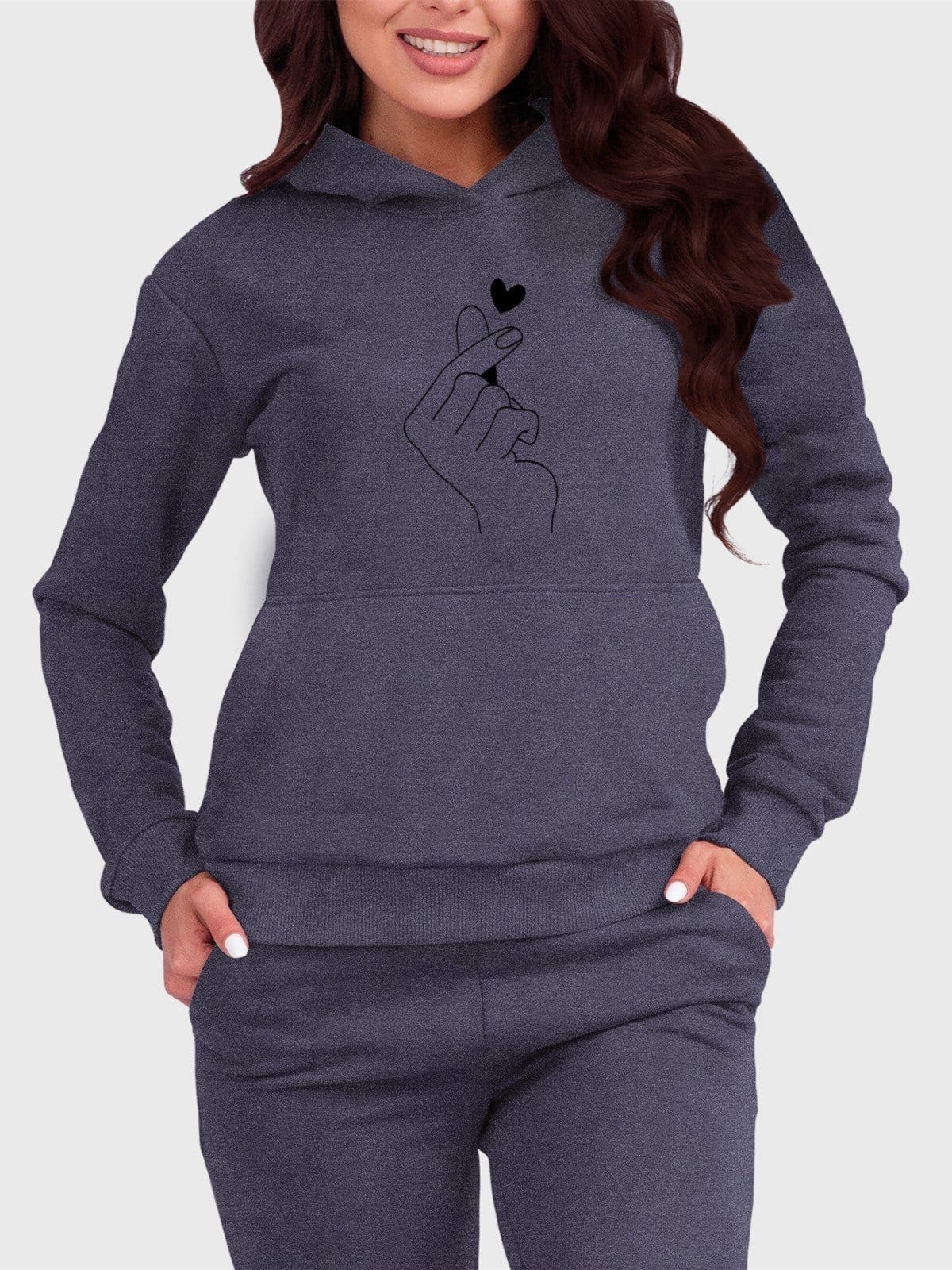 Vista principal Blusa de Frio Moletom Feminino Canguru ão Coreana Benellys Chumbo Benellys grafite