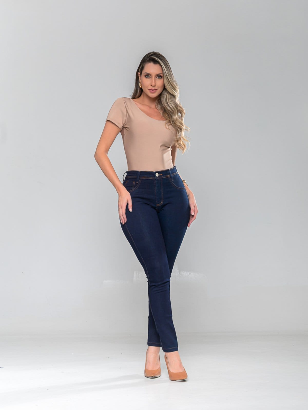 Vista principal Calça Jeans Feminina Skinny Cintura Alta Escuro - KOVALI KOVALI FASHION STORE azul/azul marinho/jeans azul