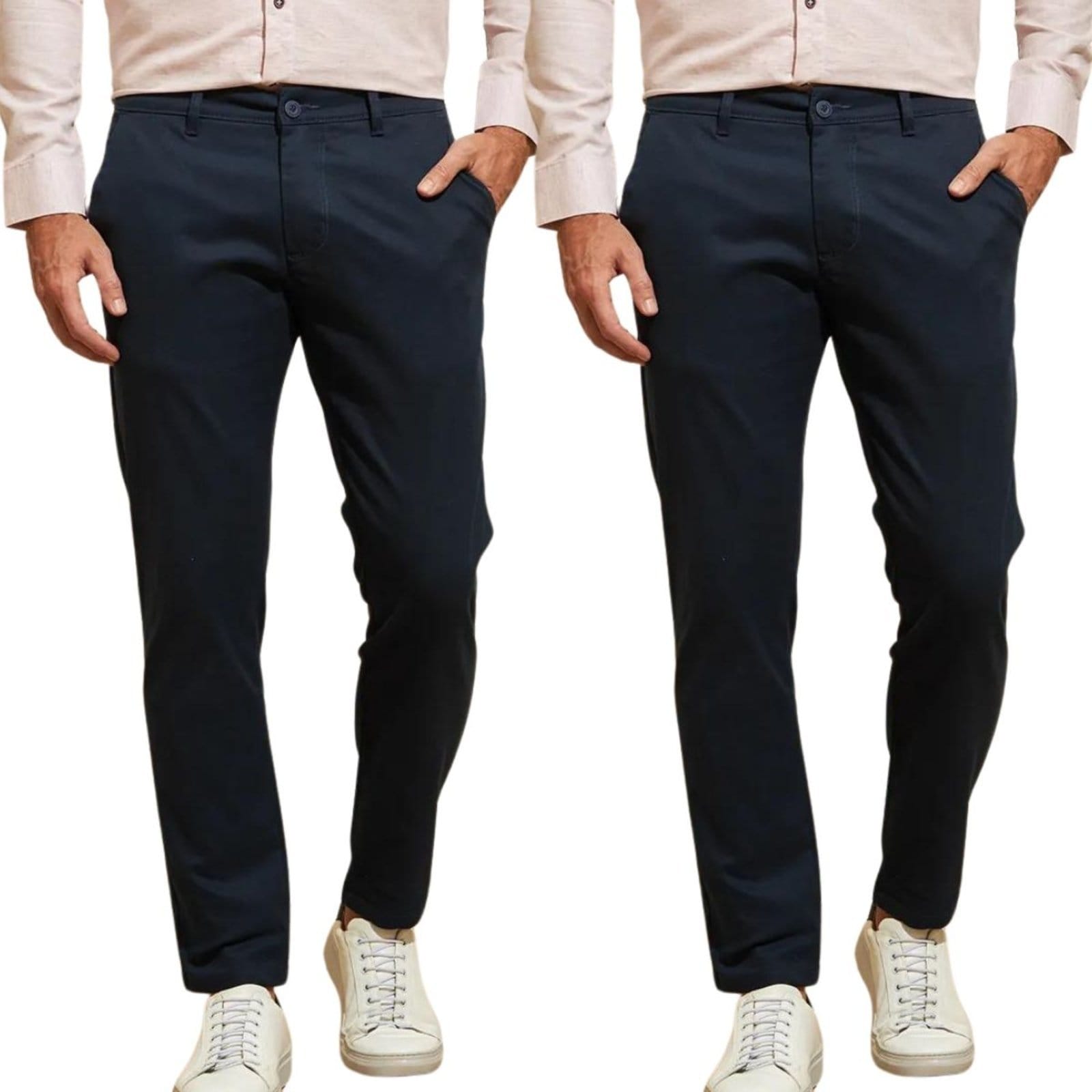 Kit 2 Calças Vih Triny de Sarja Chino Com Bolso Traseiro Embutido Alfaiataria Skinny Marinho