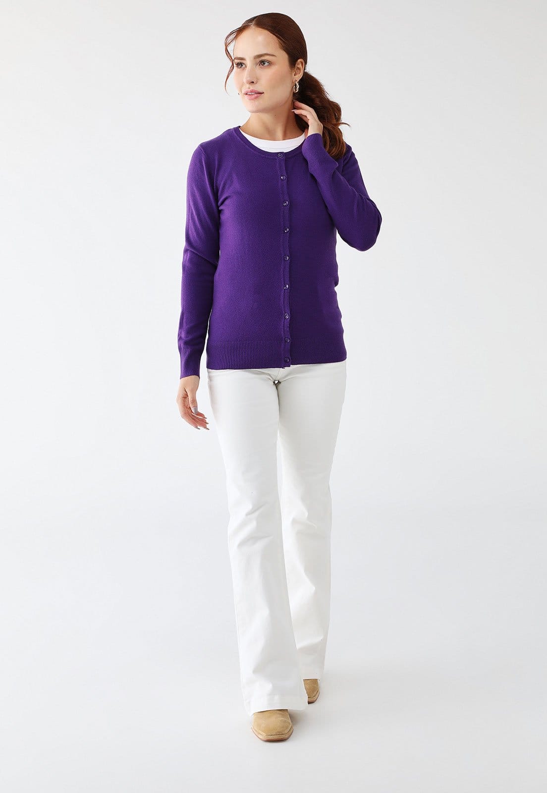 Vista 2 Casaco Tricot Facinelli Reta Básico Roxa Facinelli roxo