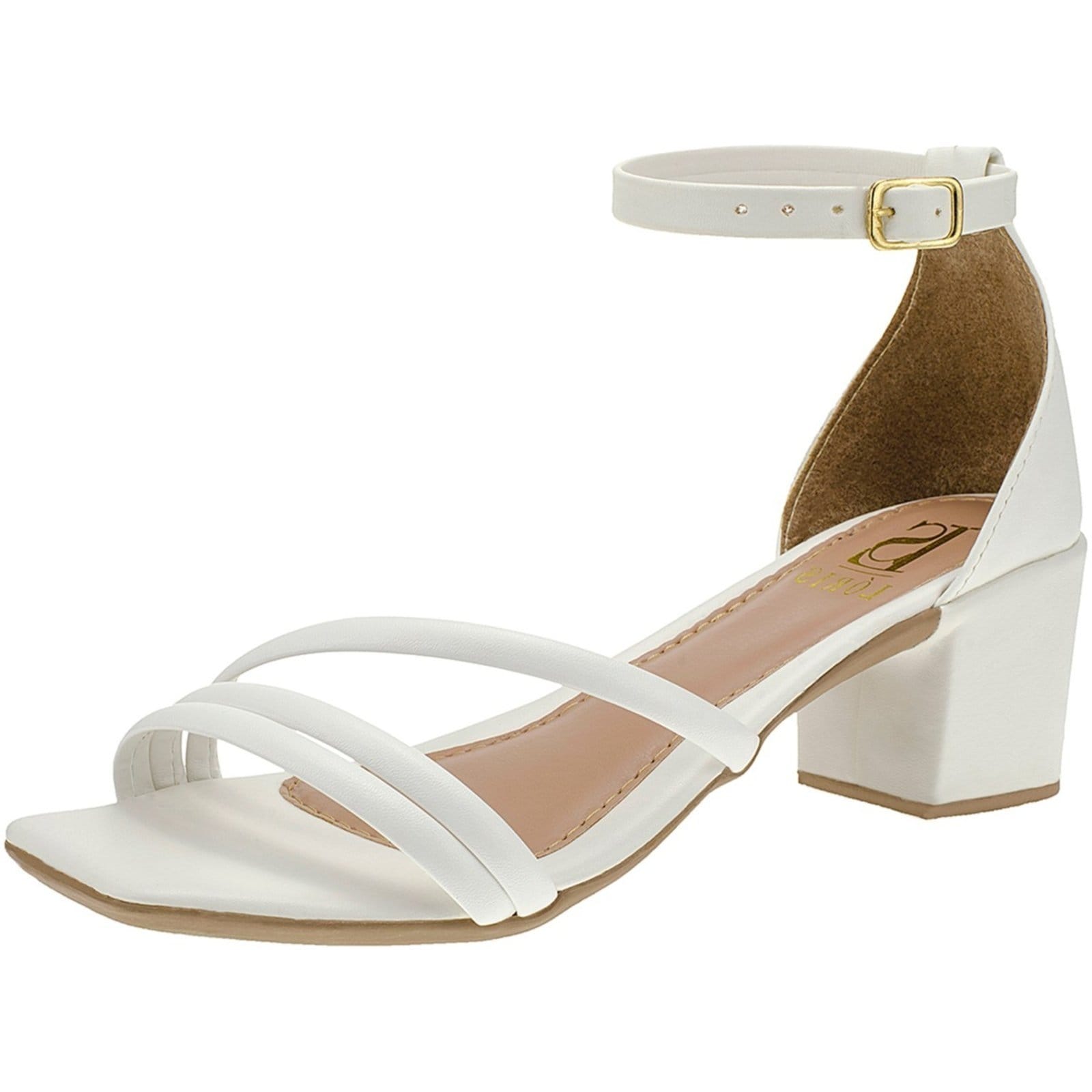 Vista 2 Sandálias Lóris Shoes Feminina 3 Tirinhas com Saltinho Social e Traseiro Fechado LÓRIS SHOES branco