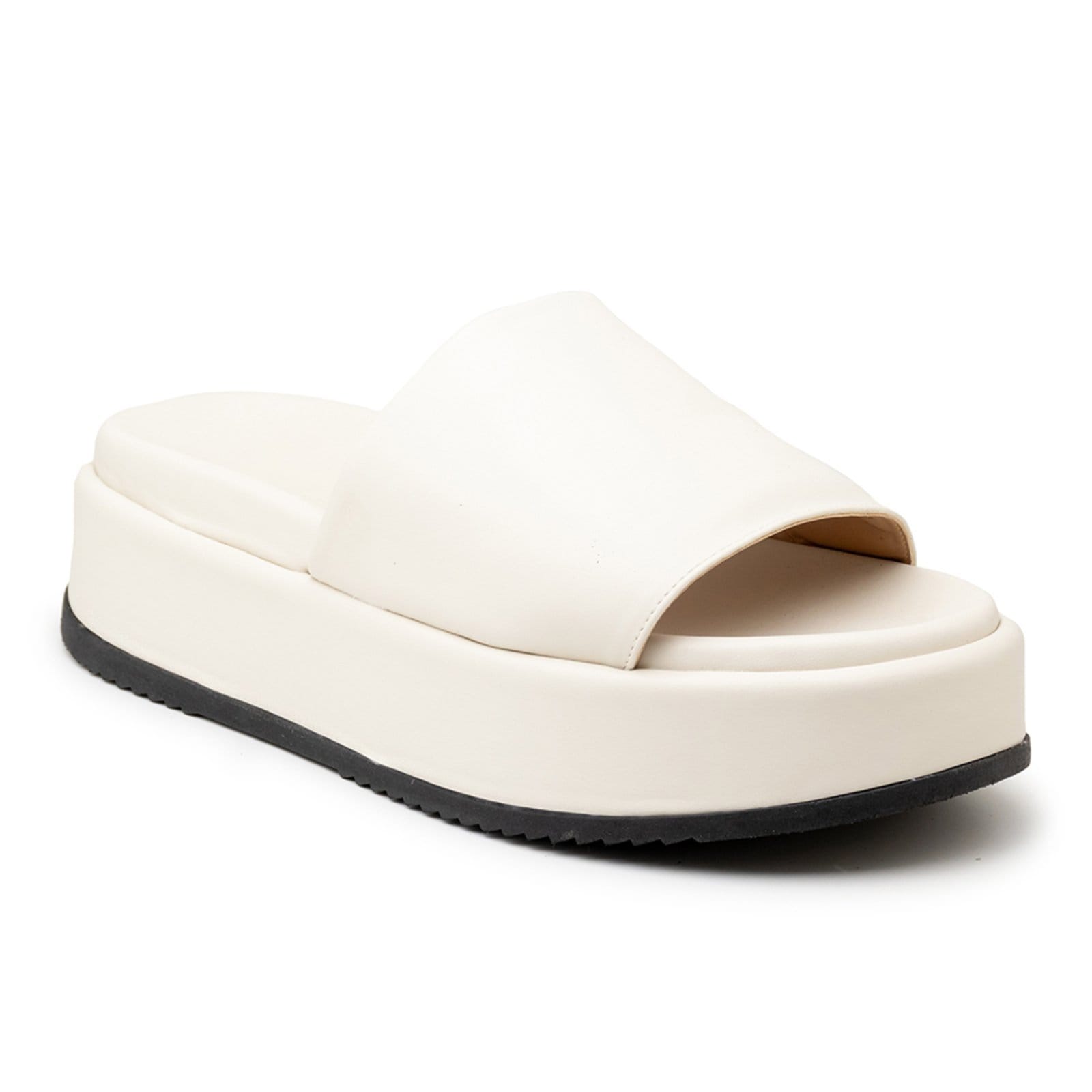 Vista 2 Sandália Feminina Tamanco Flatform 5300 Napa Off White Flor da Pele off-white white
