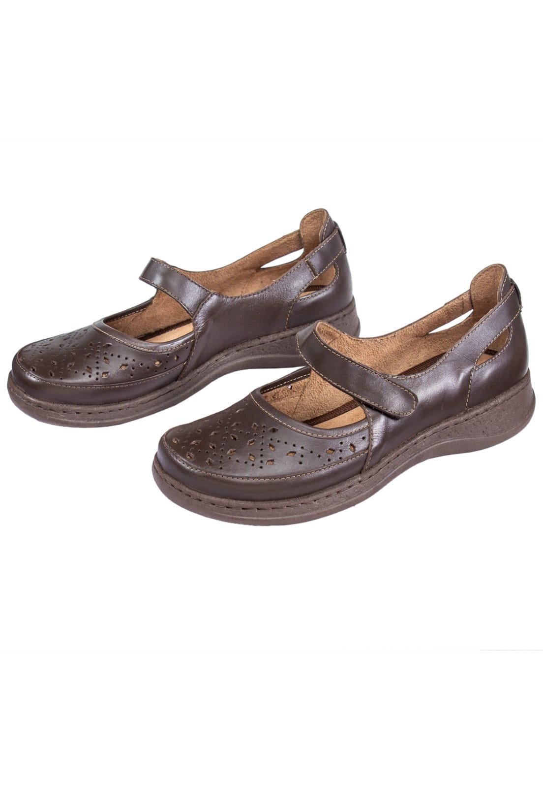 Sapato Baixo Boneca Vintage Conforto Marrom