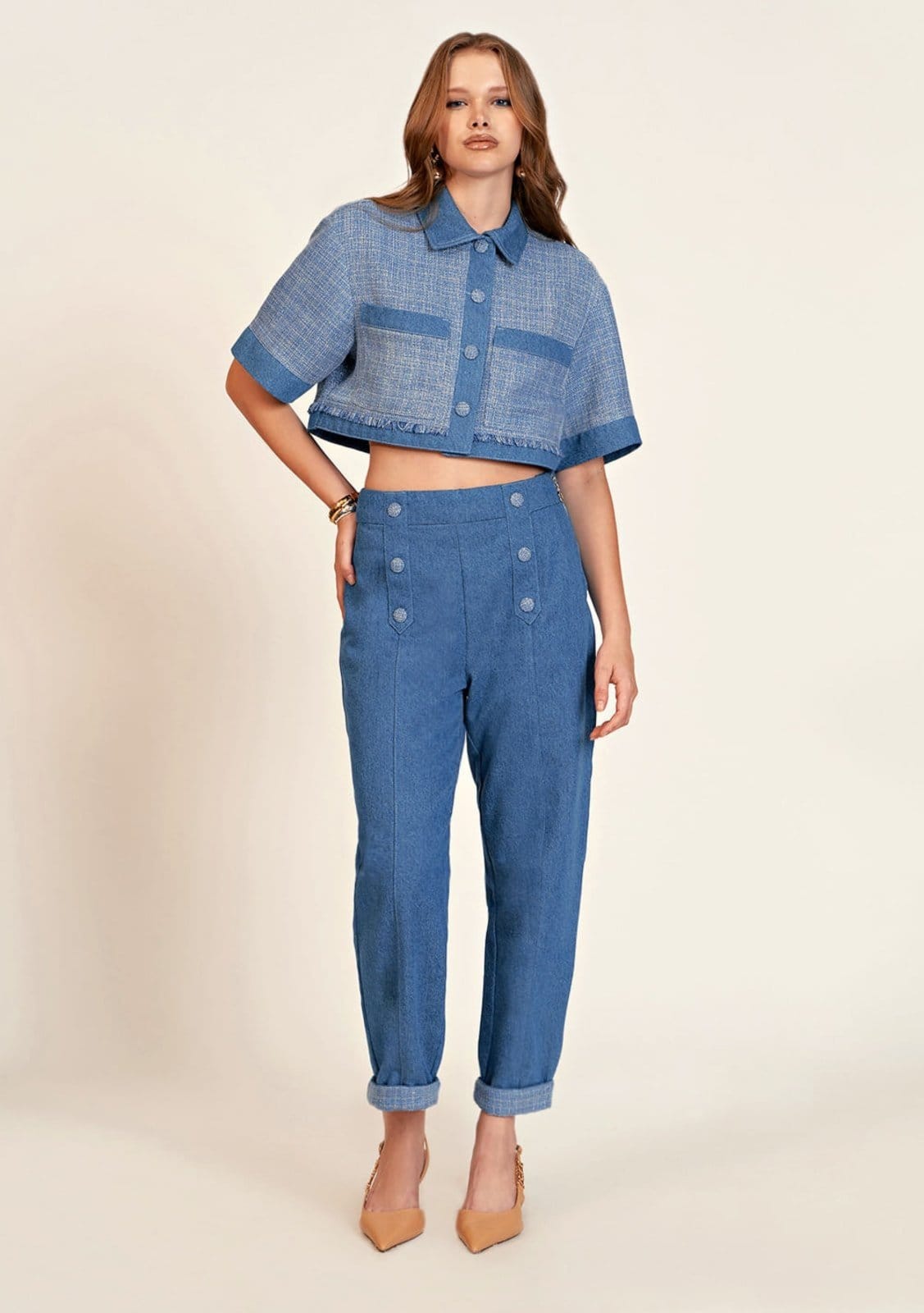 Calca Zinco Alfaiataria Cós Alto Composê De Tecidos