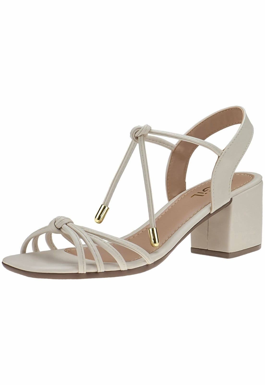Sandália Salto Grosso Gigil Tiras Amarração Off White