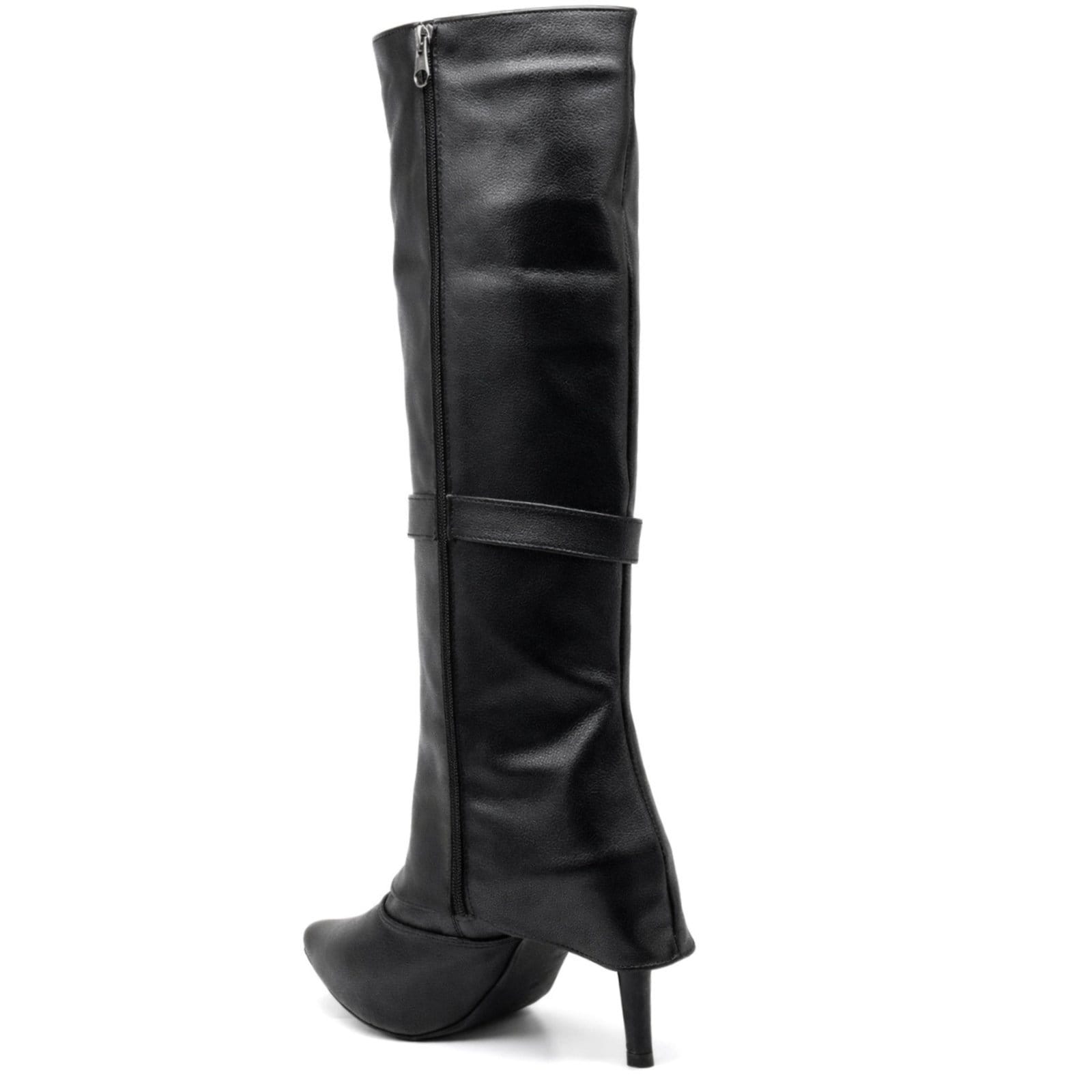 Vista 2 Bota Feminina Capa Sobreposta Cano Alto Salto Fino Com Acessorio 1711 Preta Hannah Footwear preto