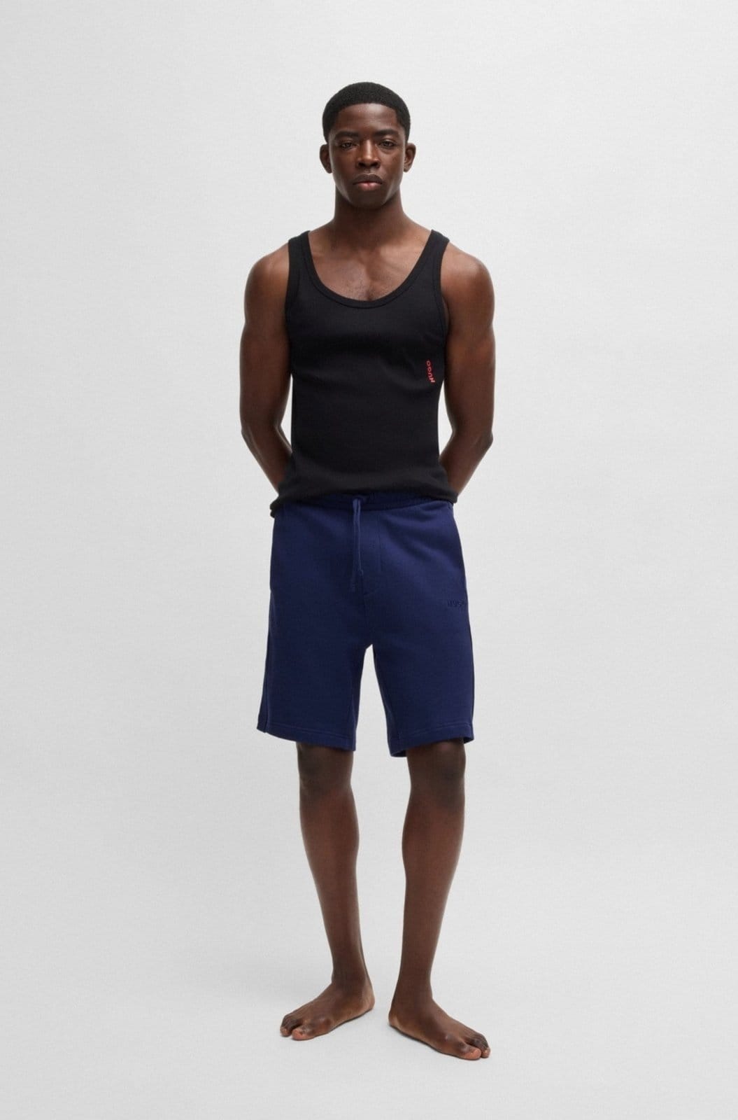 Vista 2 Shorts Em Terry De Algodão Com Fita De Logo Escuro S HUGO azul