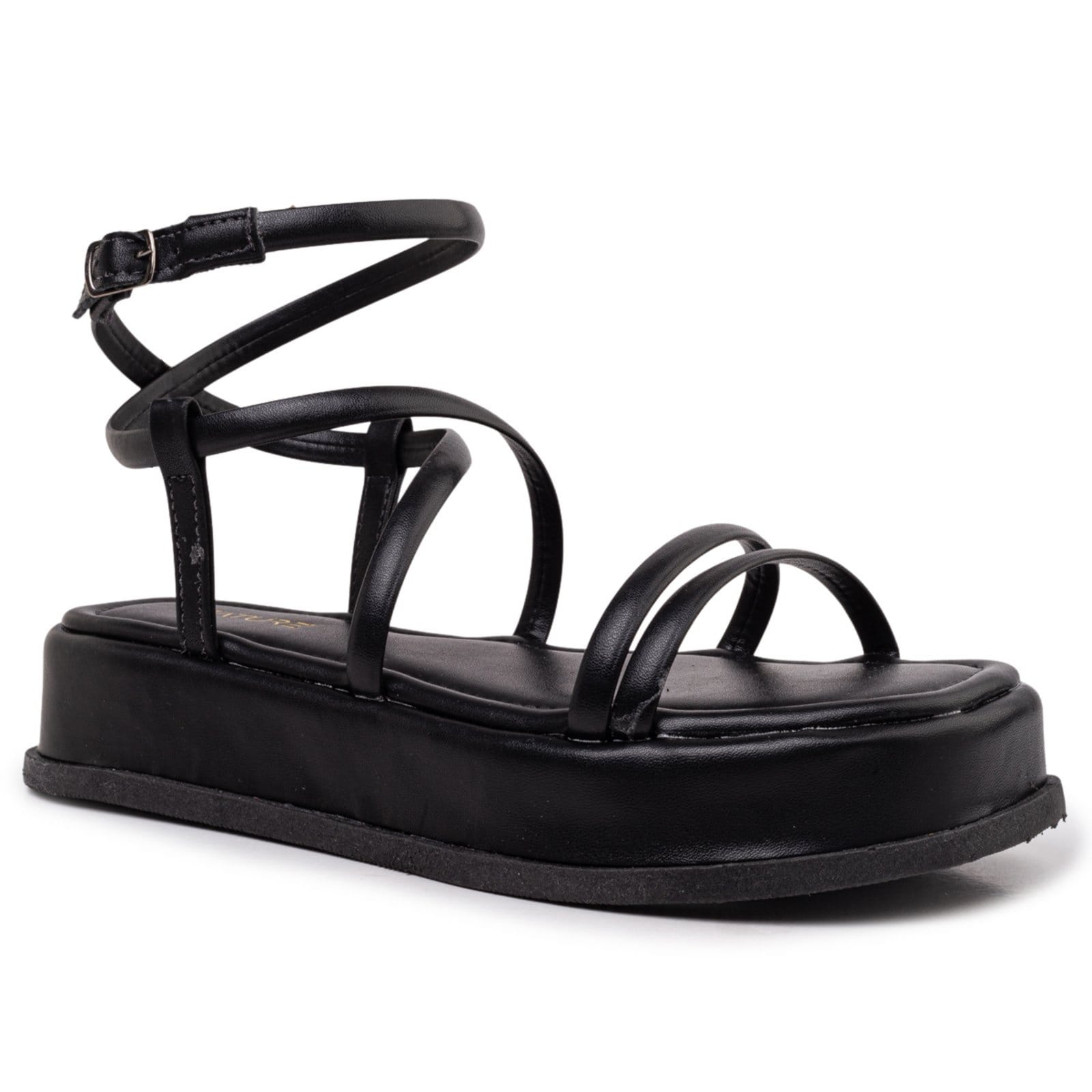 Vista 2 Sandália Feminina Flatform Tiras Metalizada Confortável Moda Napa ZATURE STORES preto