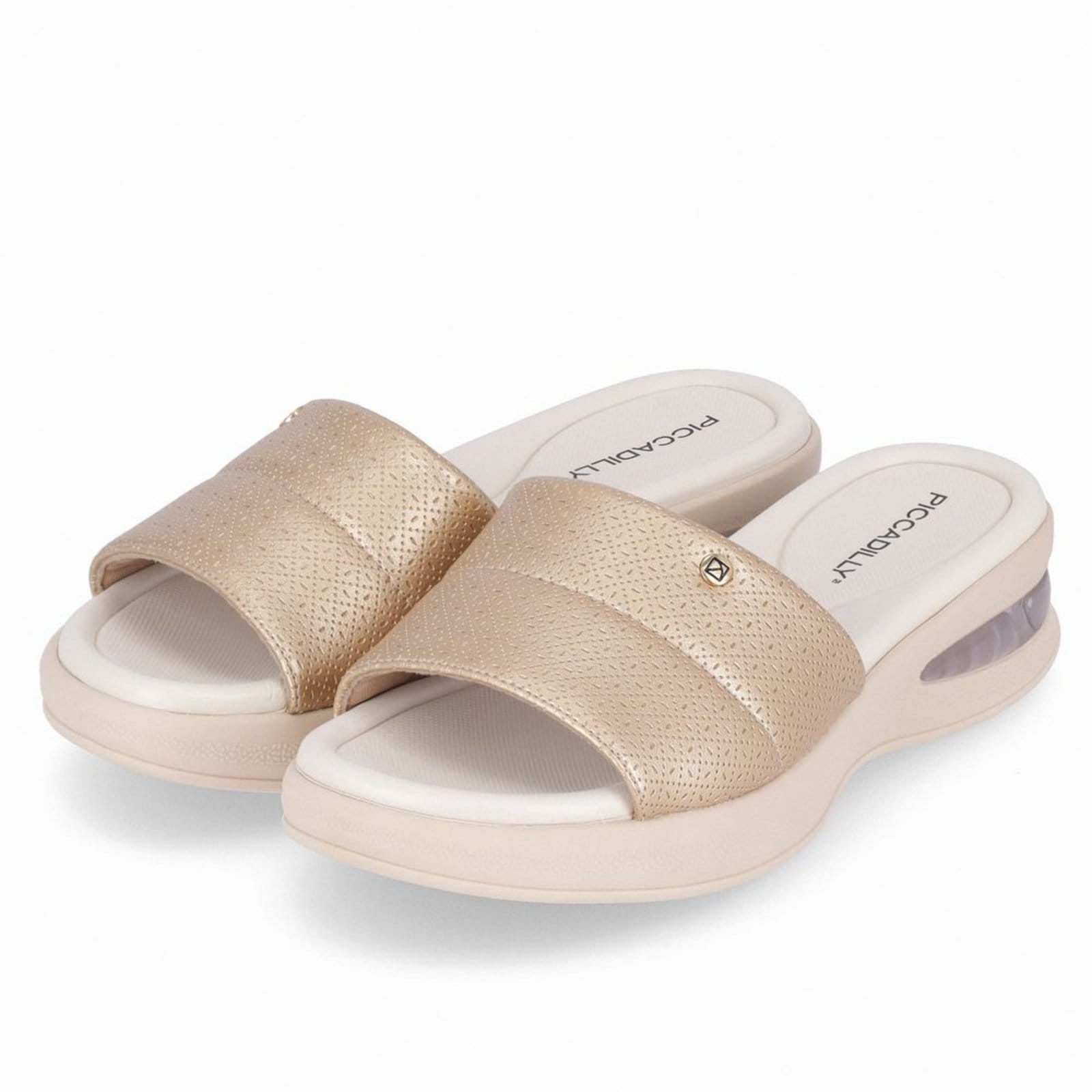 Vista 2 Tamanco SoftStep Anabela Médio Ouro Piccadilly prata