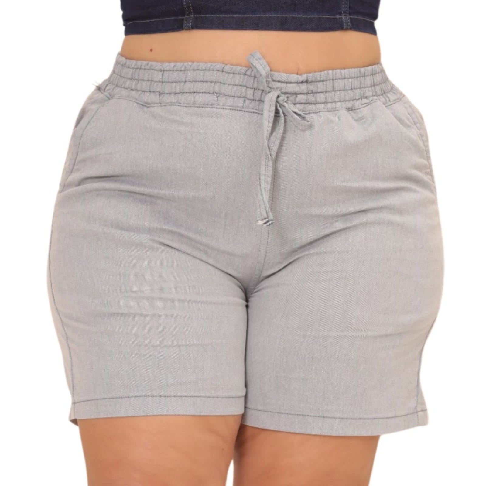 Shorts Feminino Jeans Loka Plus Size Com Elastico na Cintura