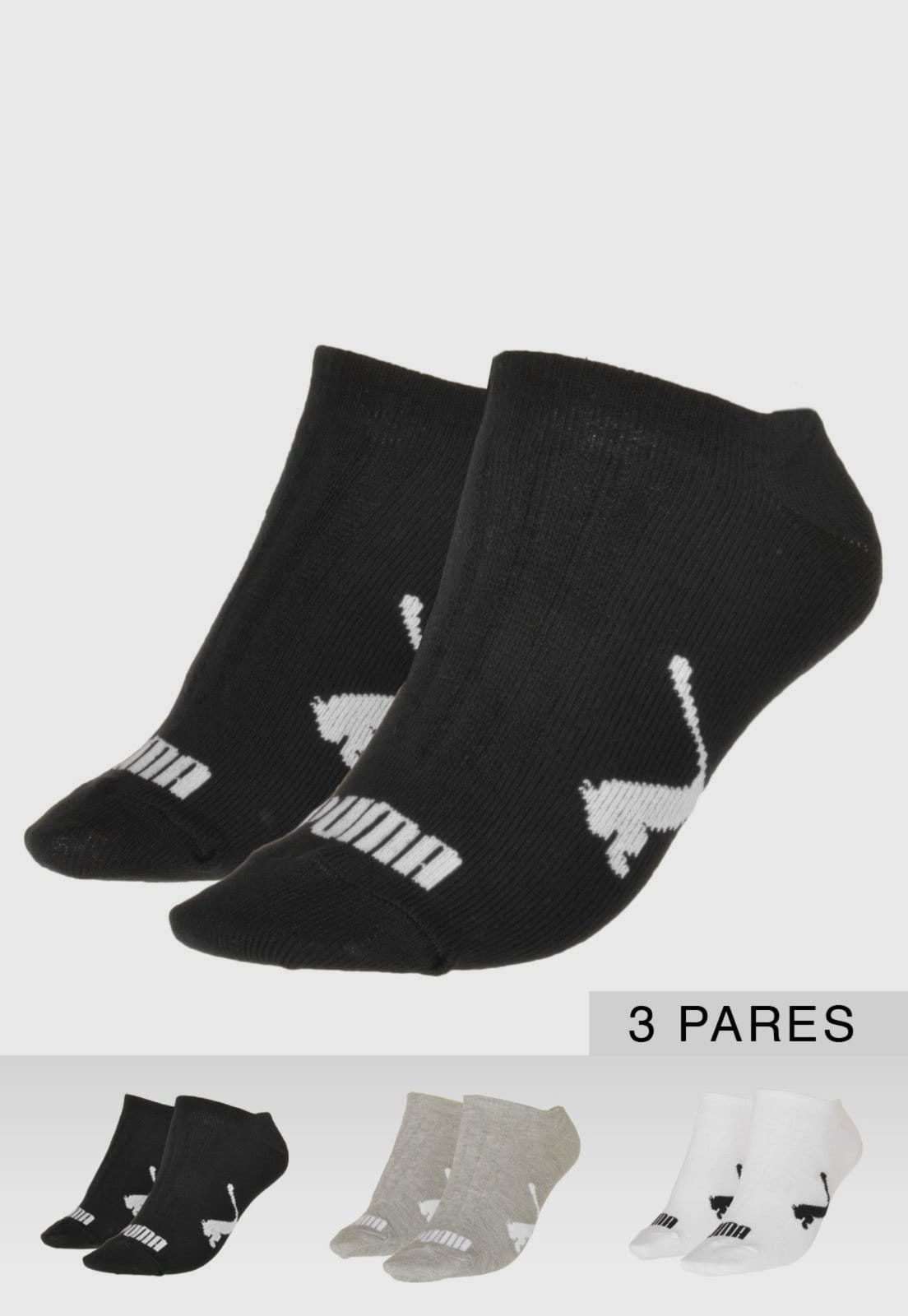 Vista principal Kit 3pçs Meia Puma Sapatilha Logo Branca Puma branco
