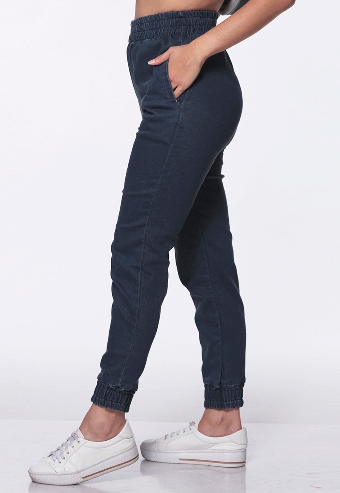 Vista 2 Calça Sarja Skinny Cintura Alta Elástico Conforto 7895 Macaw azul