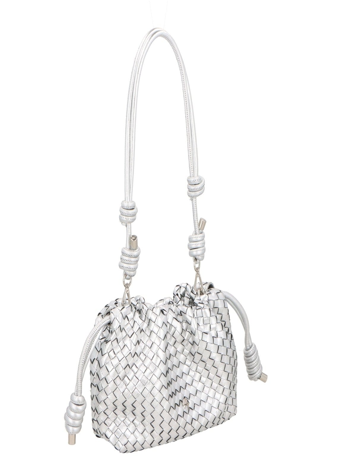 BOLSA PEQUENA EM COURO PRATEADA TRESSÊ COM ALÇA DE NÓS
