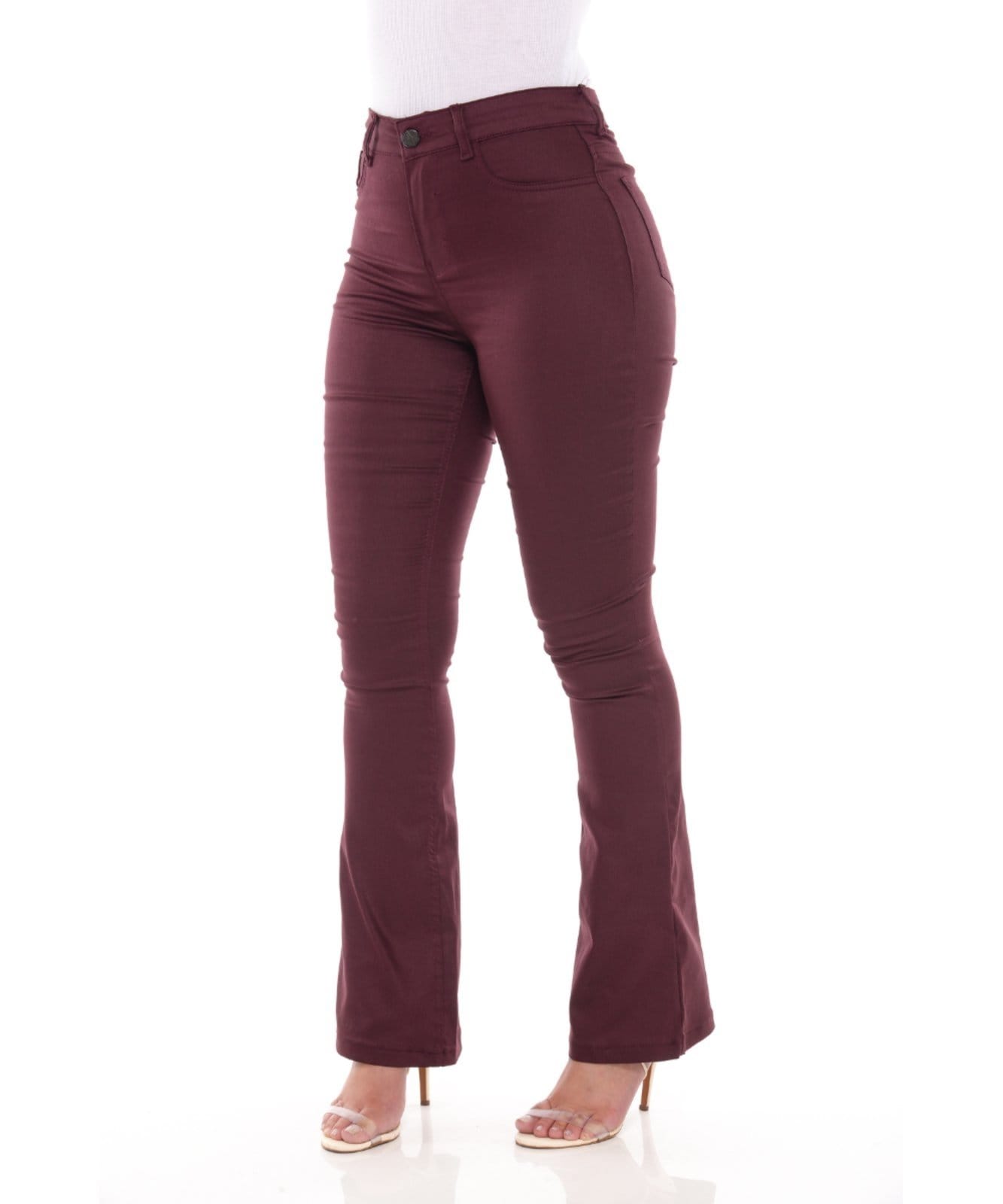 Vista 2 Calça Feminina Sarja Flare Bordo Razon Jeans bordô