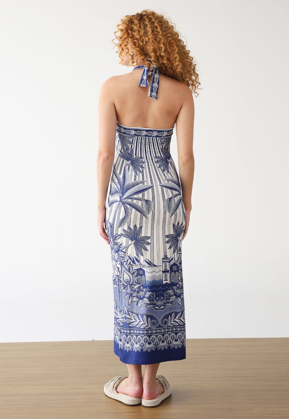 Vista 2 Vestido Frente Única FARM Midi Afeto Tropical Off-White FARM off-white white