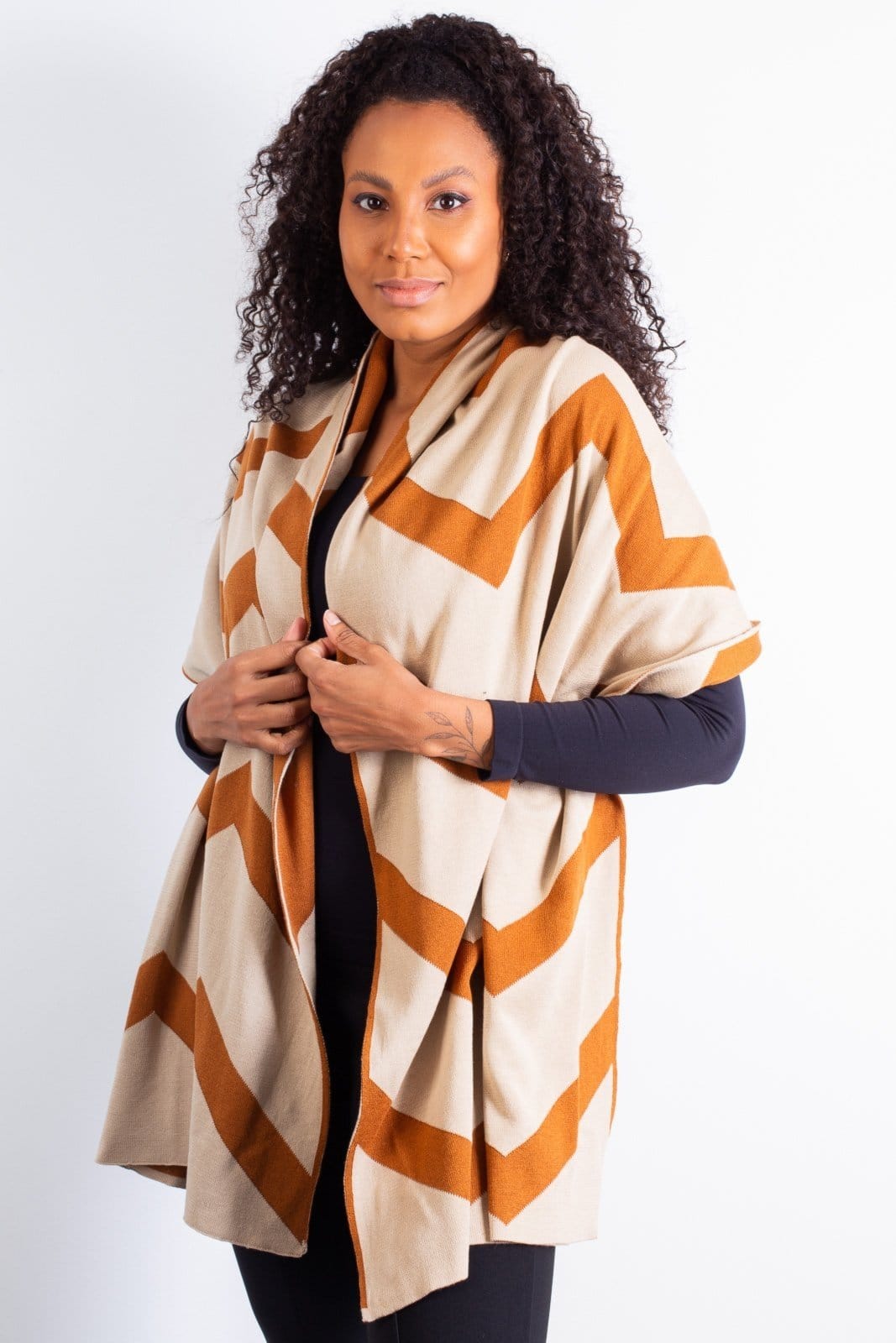 Cachecol Echarpe Tricô Enluaze 60045 Chevron Bege