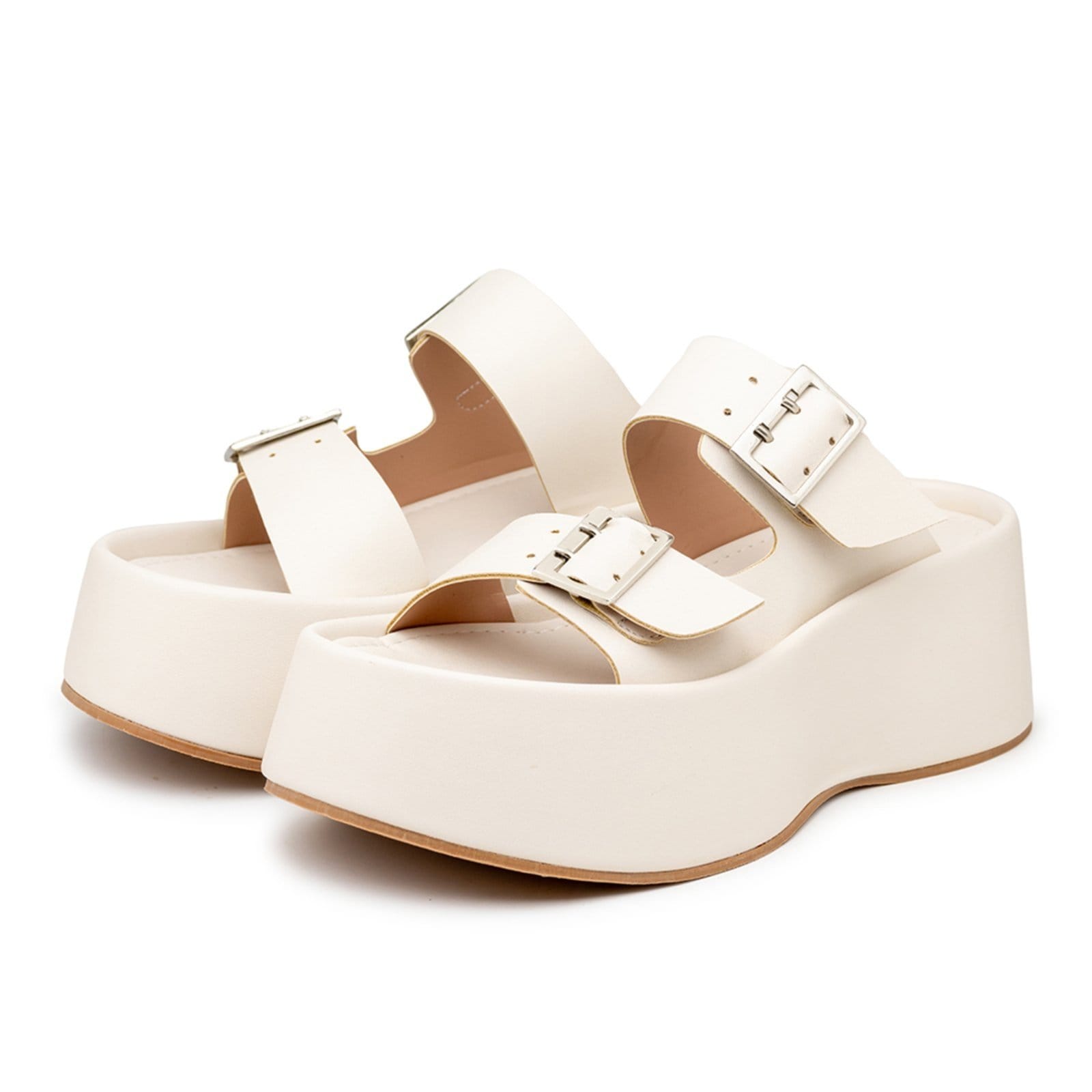 Sandália Tamanco Flat Plataforma Salto Alto 5000 Off White