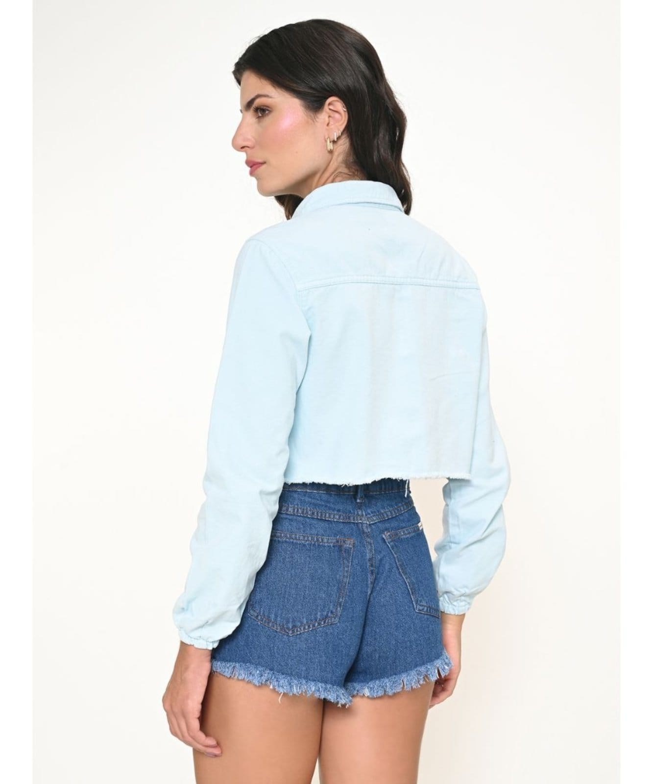 Vista 2 Jaqueta Feminina Sarja Sky Cropped Razon Jeans azul