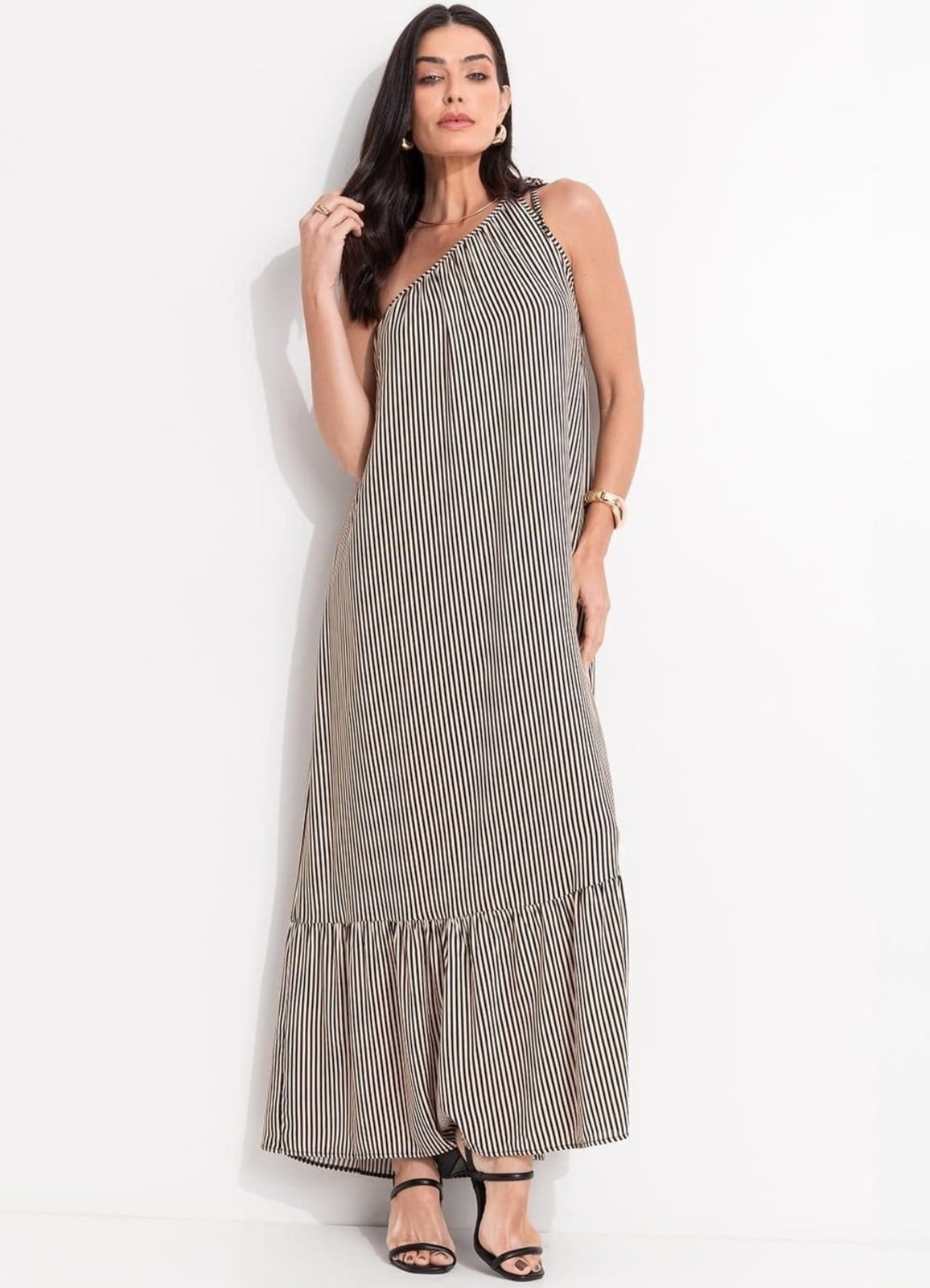 Vestido Em Viscose Plana Listrado