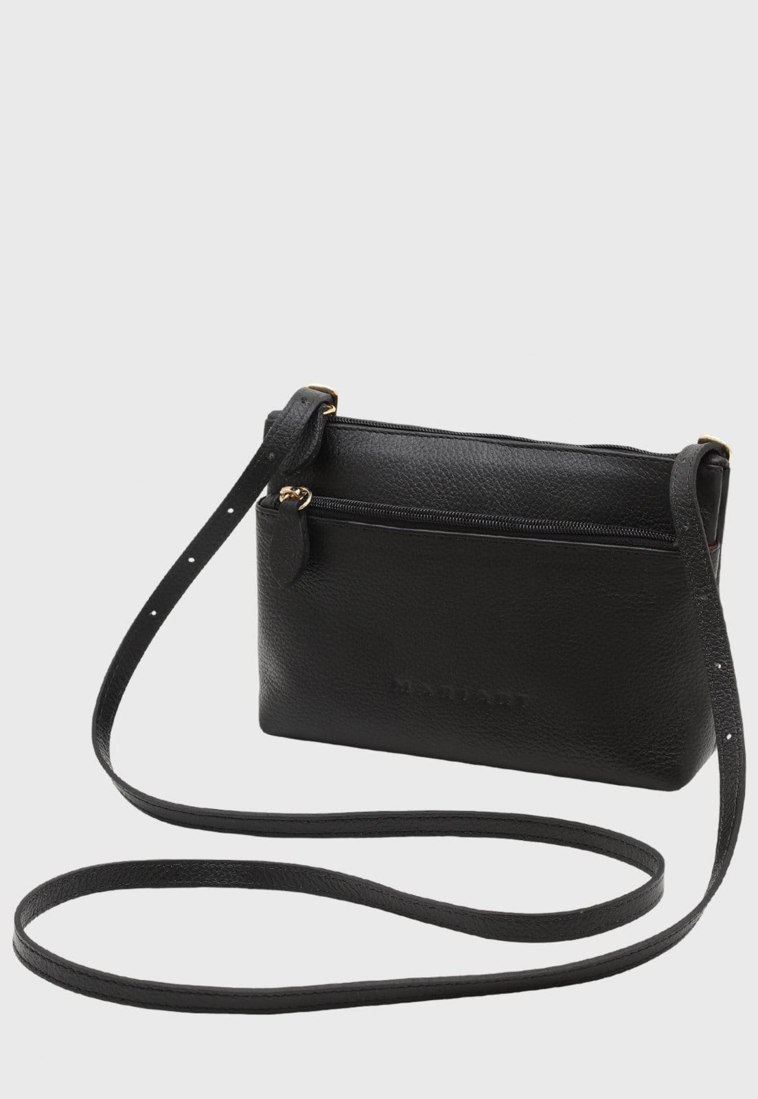 Bolsa Transversal de Couro Mariart Ágata Preta