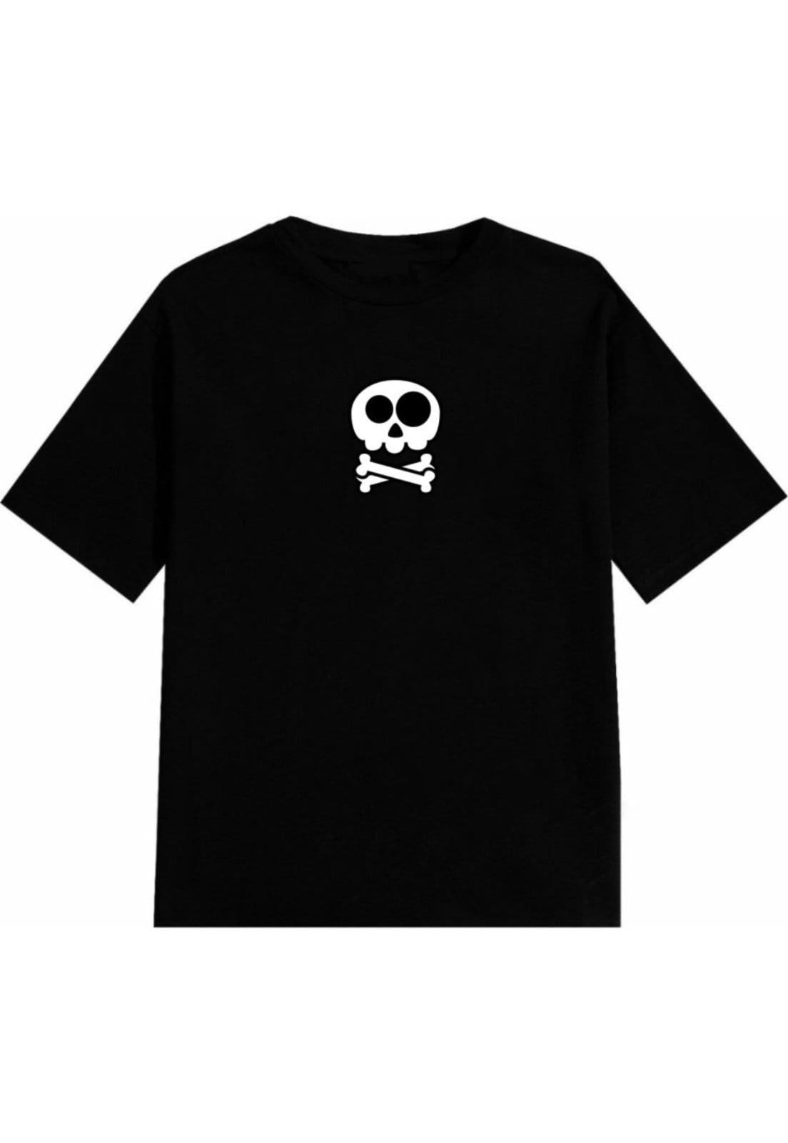 Vista 2 Conjunto Masculino Short Tactel Camiseta Algodão Relaxado Kit Verão Adulto Caveira Relaxado preto