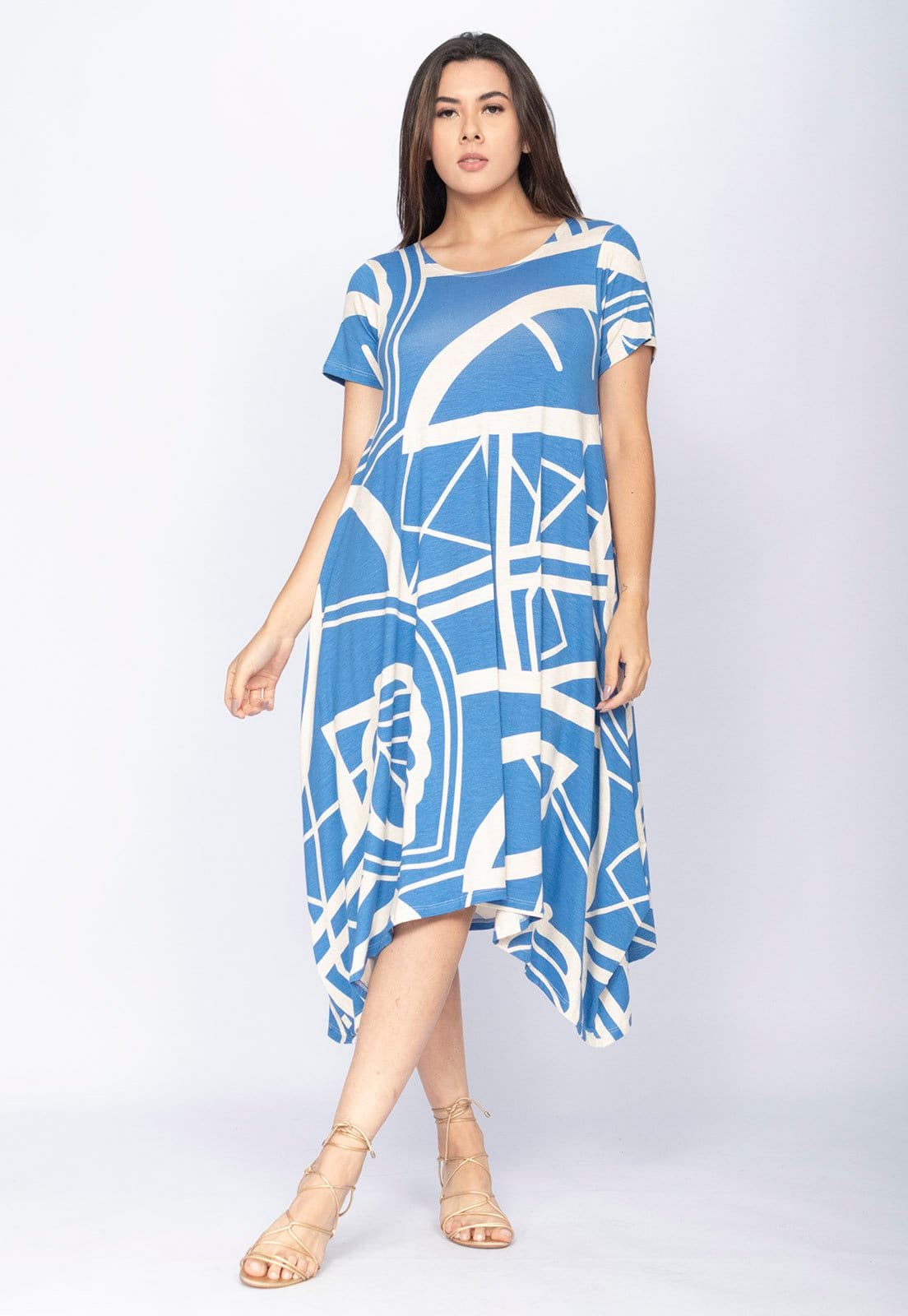 Vista 2 Vestido CabanaFree Saruel Malha Manga Curta Estampa Lagoa Botânica Cabanafree azul/estampado