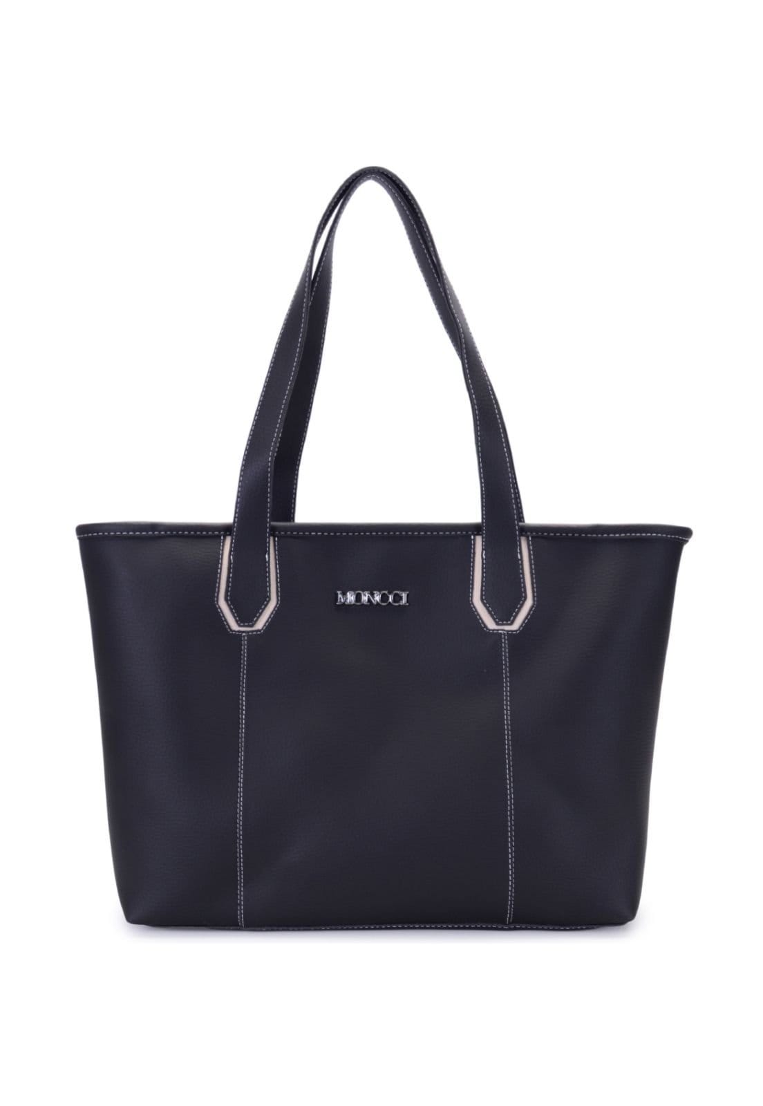 Vista 2 bolsa shopper grande feminina para faculdade notebook elegancia berlim Moncci com marfim MONCCI preto