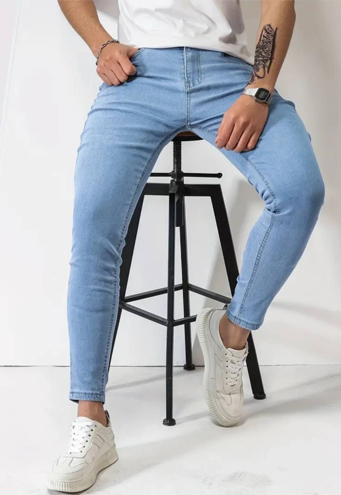 Vista 2 Calça Masculina SK Com Elastano Confortável Lavagem Clara Amaciada TEX JEANS azul/jeans