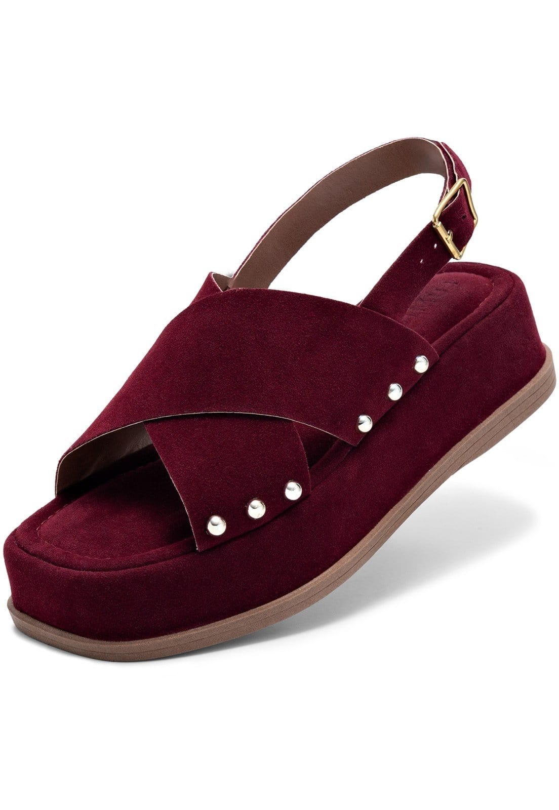 Sandália Feminina Lumiss Flatform Camurça Rebite Confortável Marsala