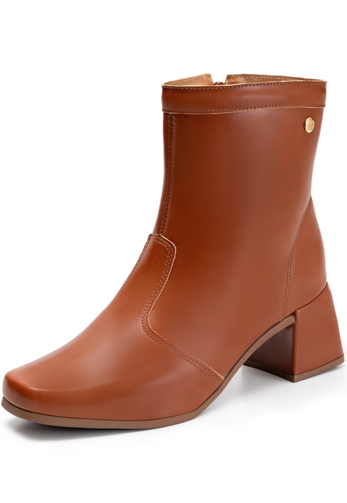 Bota Feminina Lumiss Cano Curto Salto Bloco Baixo Confortável Bico Quadrado