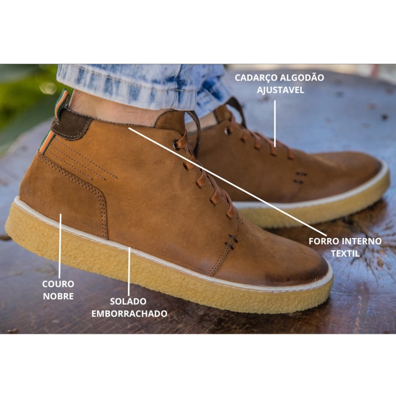 Vista 2 Coturno Masculino Bota Casual Couro Legítimo Conforto Sola Borracha Leve Terra super shoes marrom
