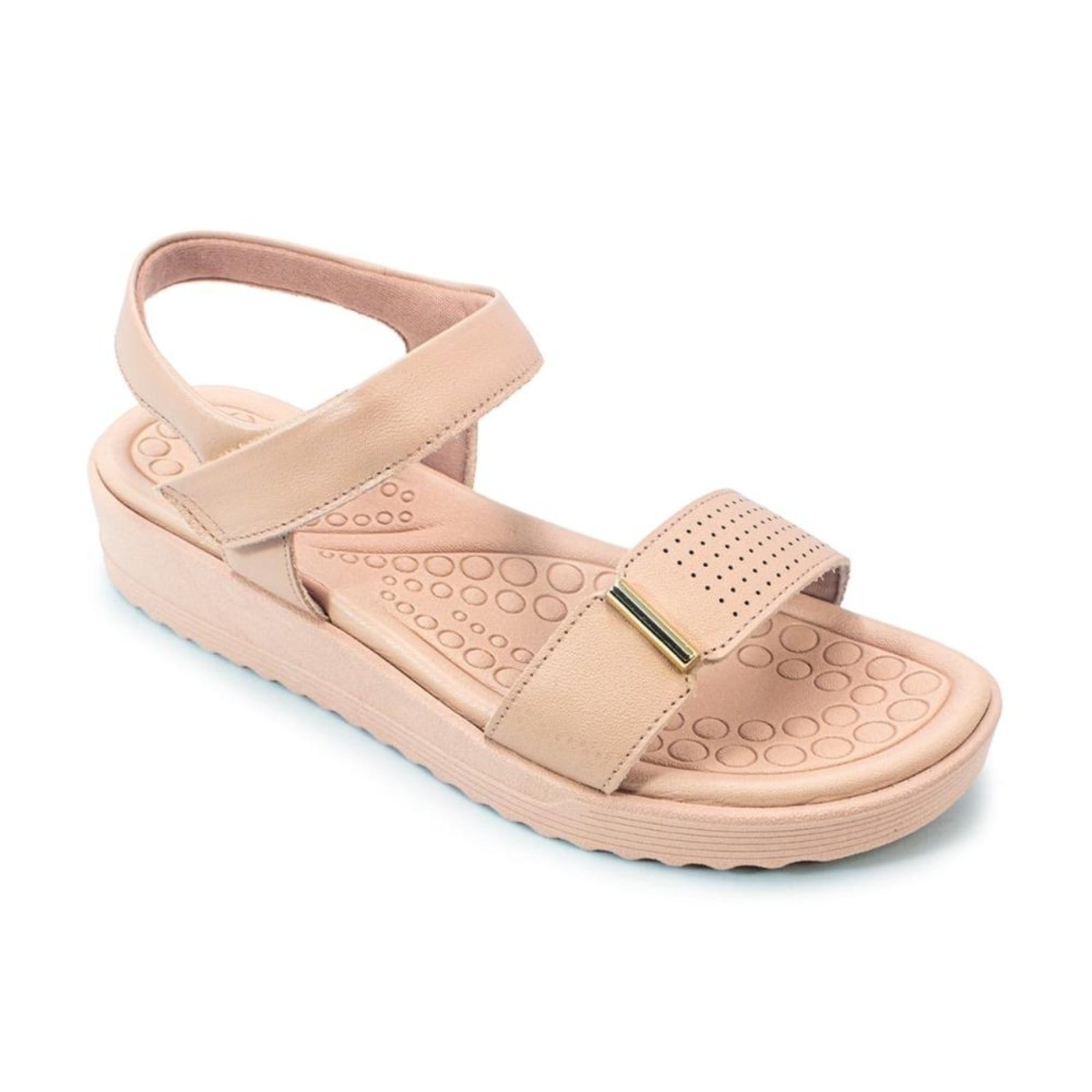 Vista 2 Sandália Usaflex Feminina Salto Anabela Ajuste Fecho-Flex Detalhe Casual MA10004 Usaflex nude