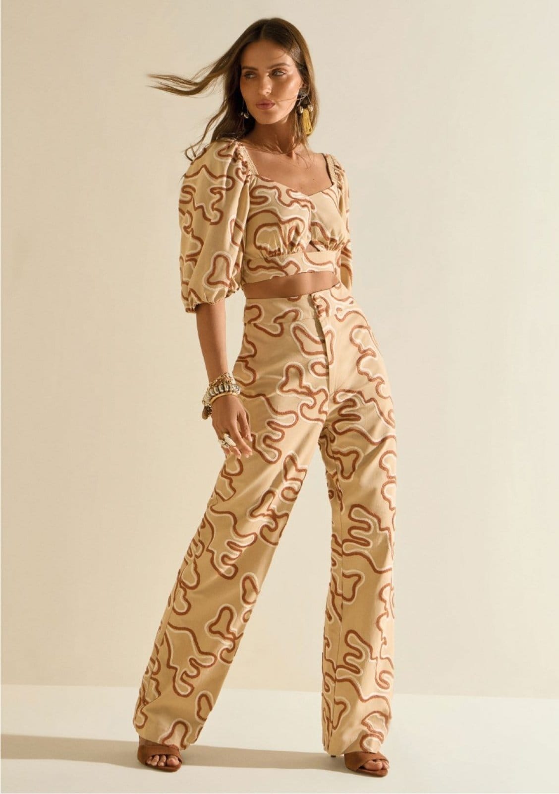 Calça Morena Rosa Reta Alta Bege