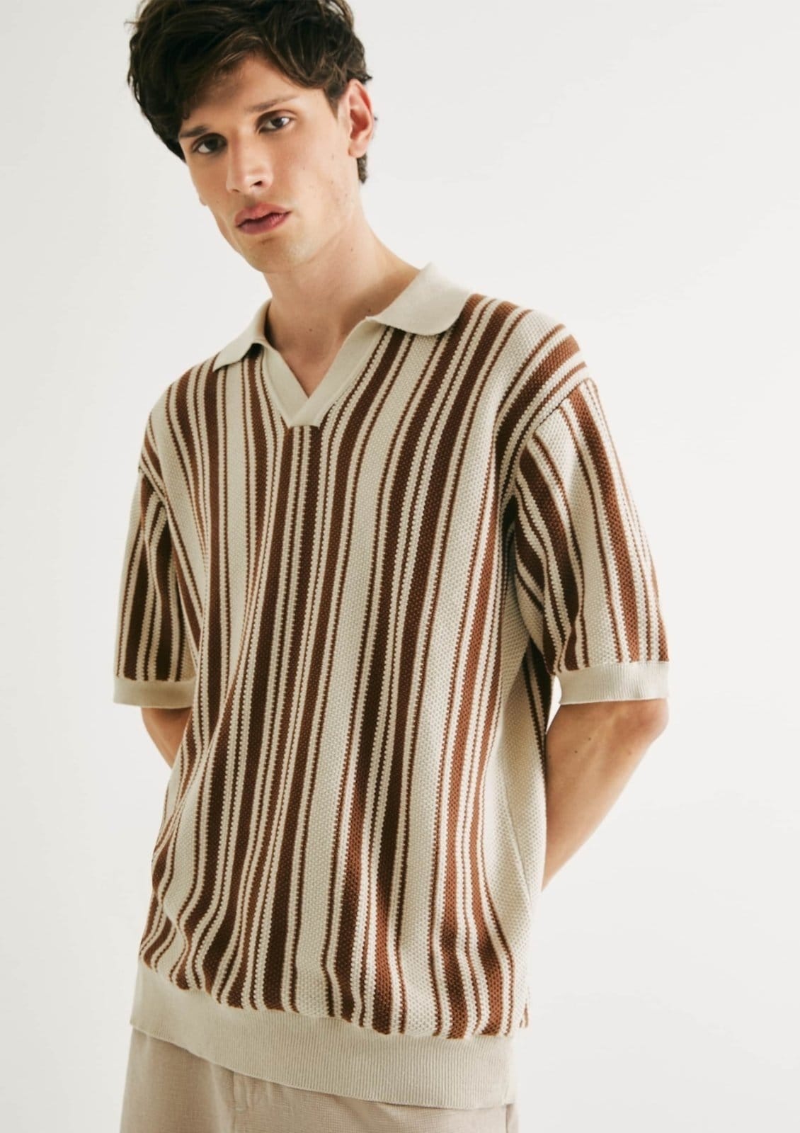 Polo Masculina Tricô Fio Tinto