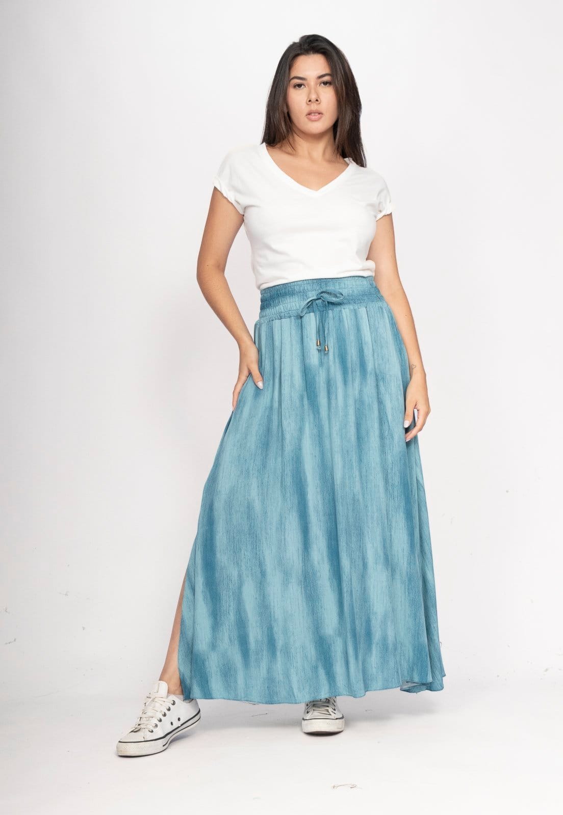 Vista 2 Saia Cabanafree Longa Viscose Tie Dye Blue Cabanafree estampado blue