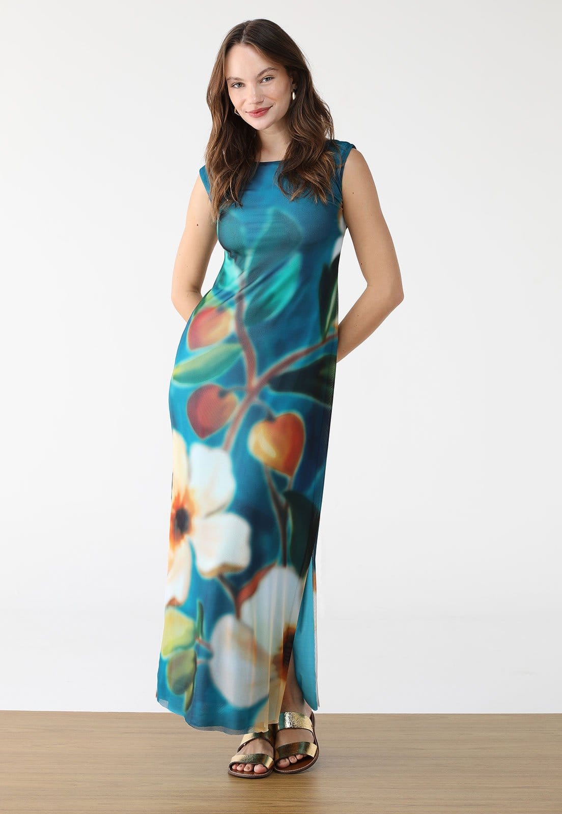 Vestido Tule FARM Longo Jardim Litoral