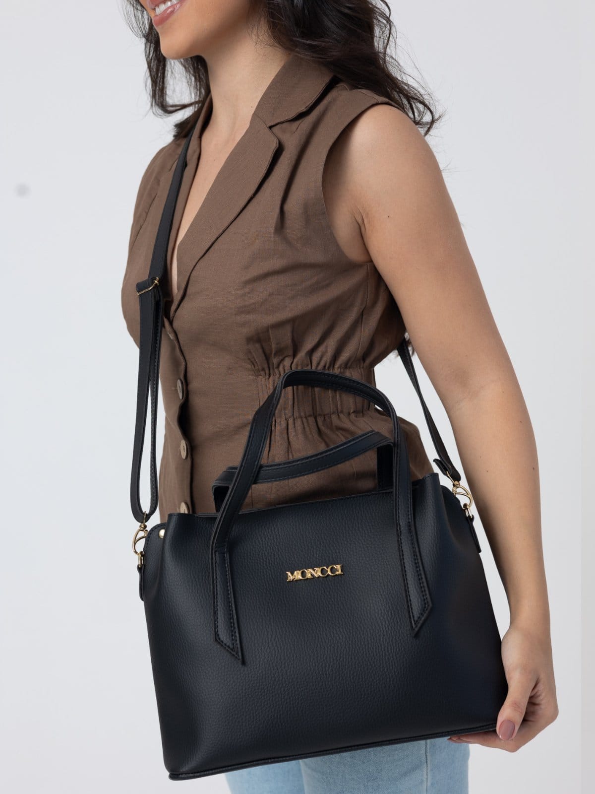 Bolsa Moncci Média Alça transversal e alça de mão Preta