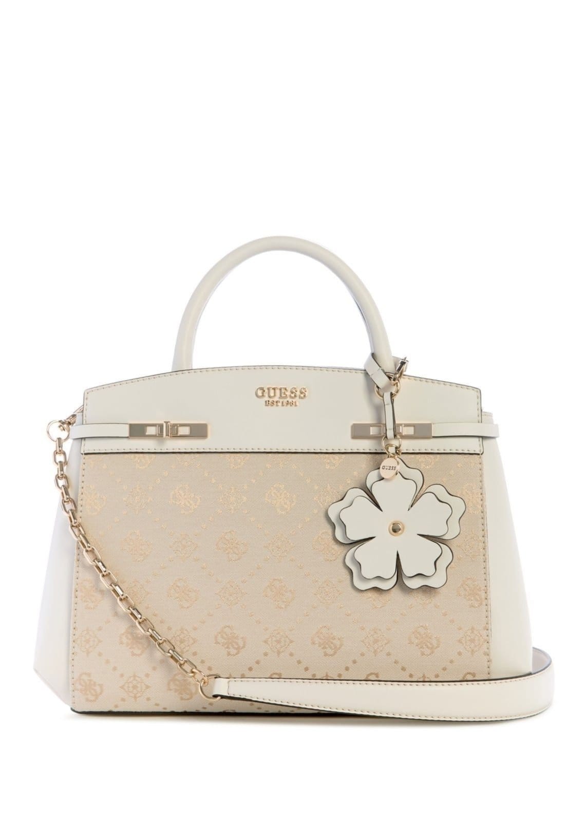 Bolsa Guess Melinda Logo Tri Comp Satchel Off White